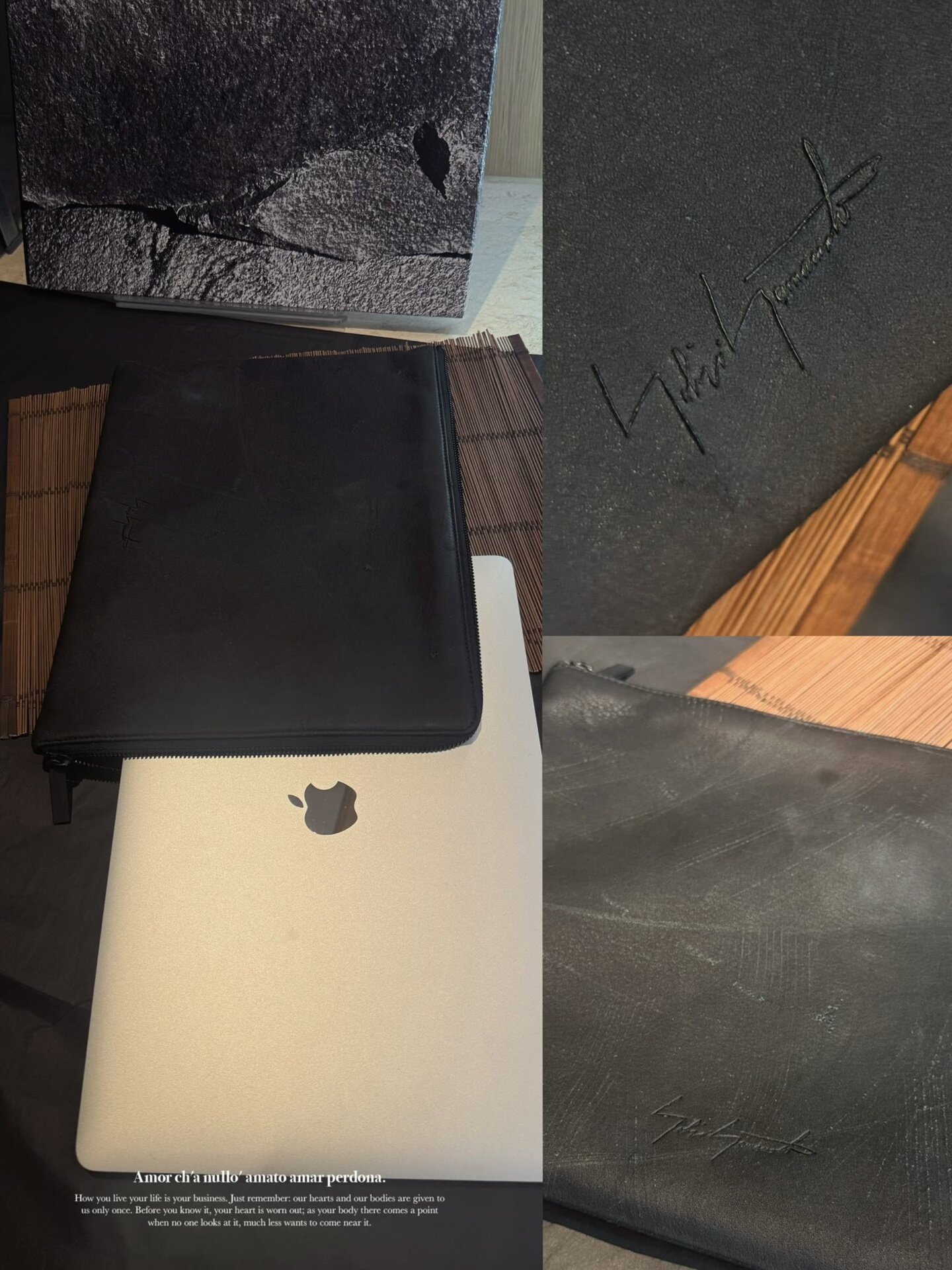 Yohji Yamamoto Distressed Black Leather Laptop Bag