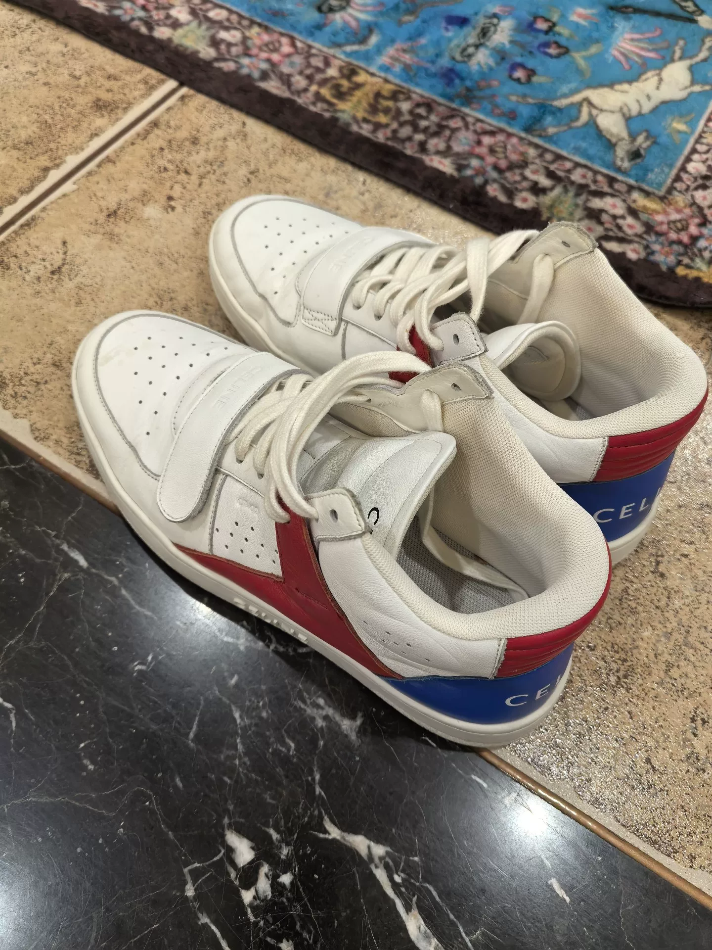 Celine White Red Blue Accent Sneakers