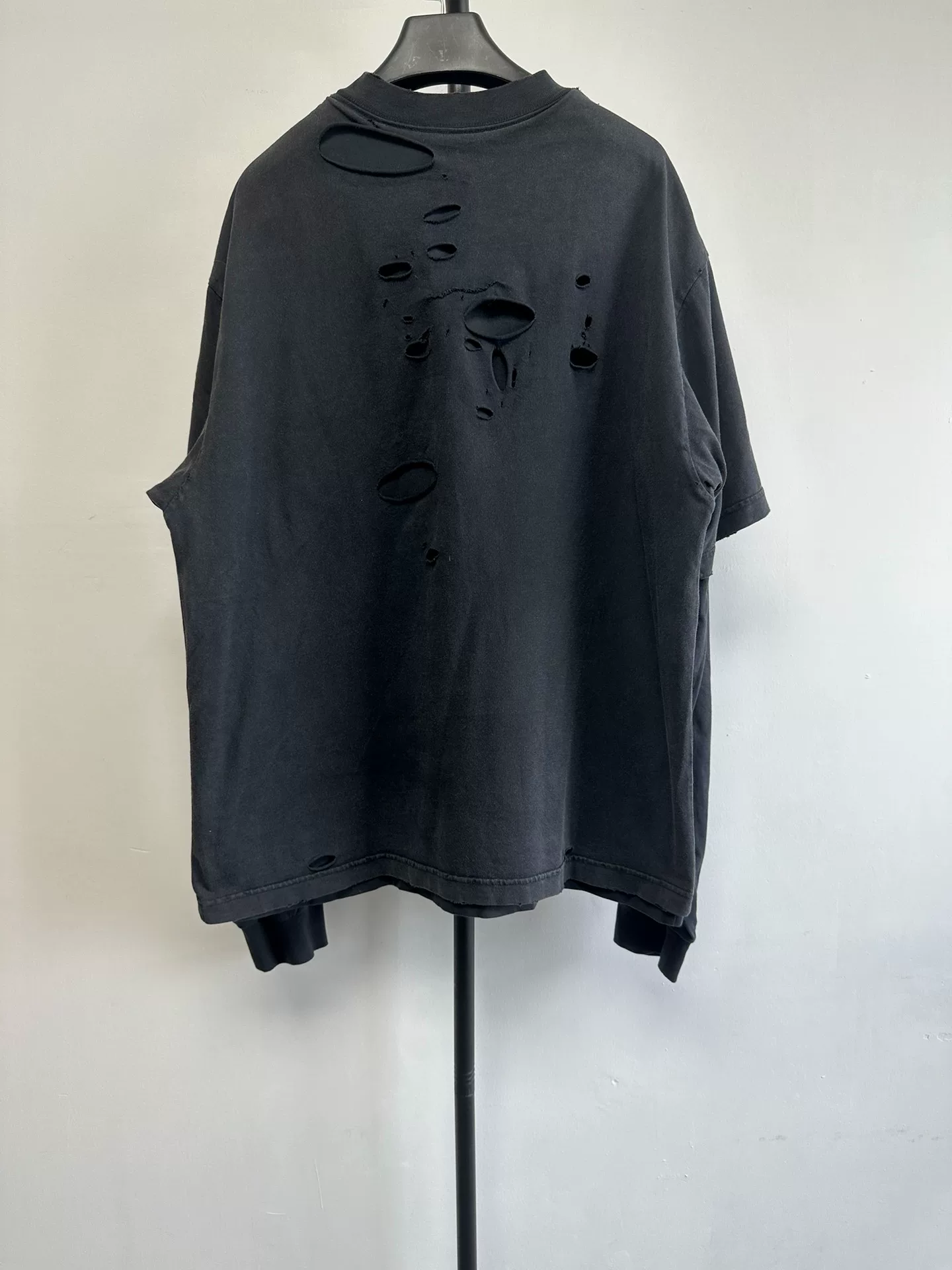 Balenciaga Oversized Distressed Long-Sleeve T-shirt — front