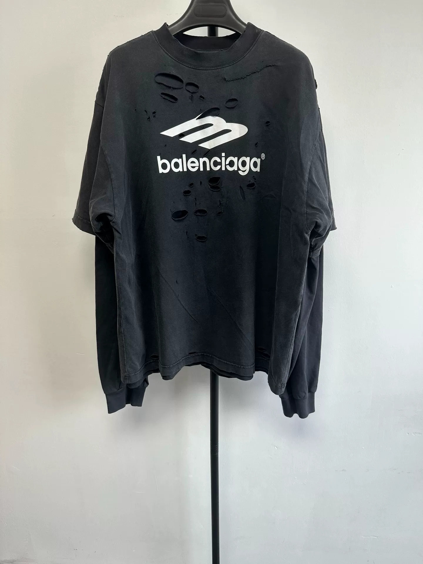 Balenciaga Oversized Distressed Long-Sleeve T-shirt