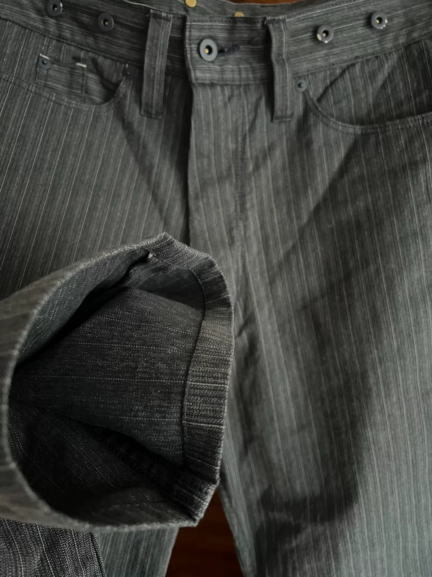 Nigel Cabourn Vintage Stripe Suspender Pants — detail
