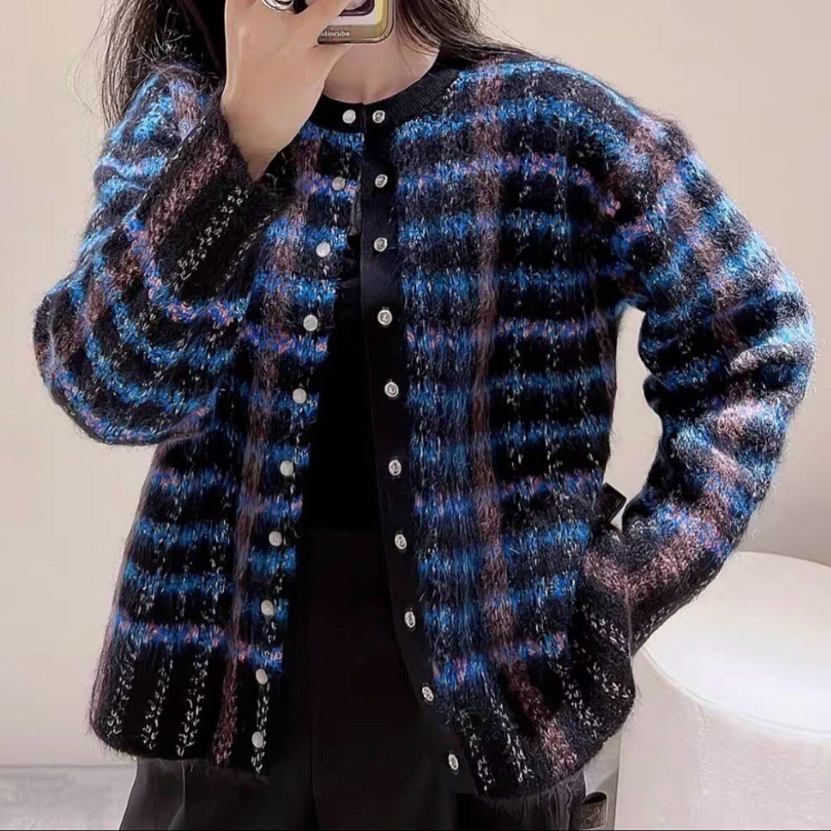 Louis Vuitton Plaid Mohair Cardigan