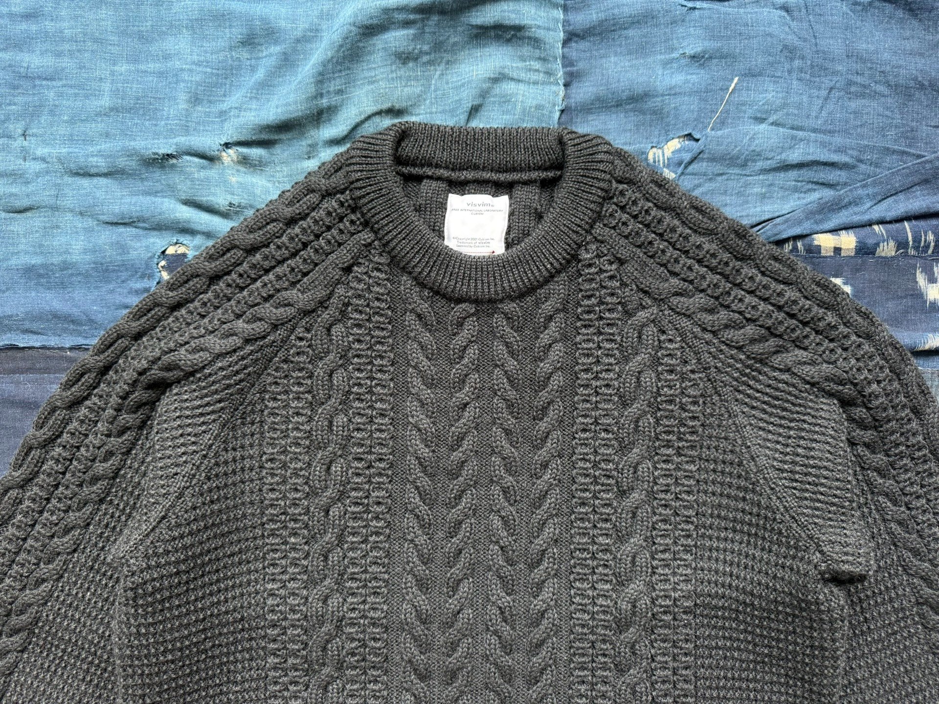 visvim 19AW Fisherman Cable Sweater — label