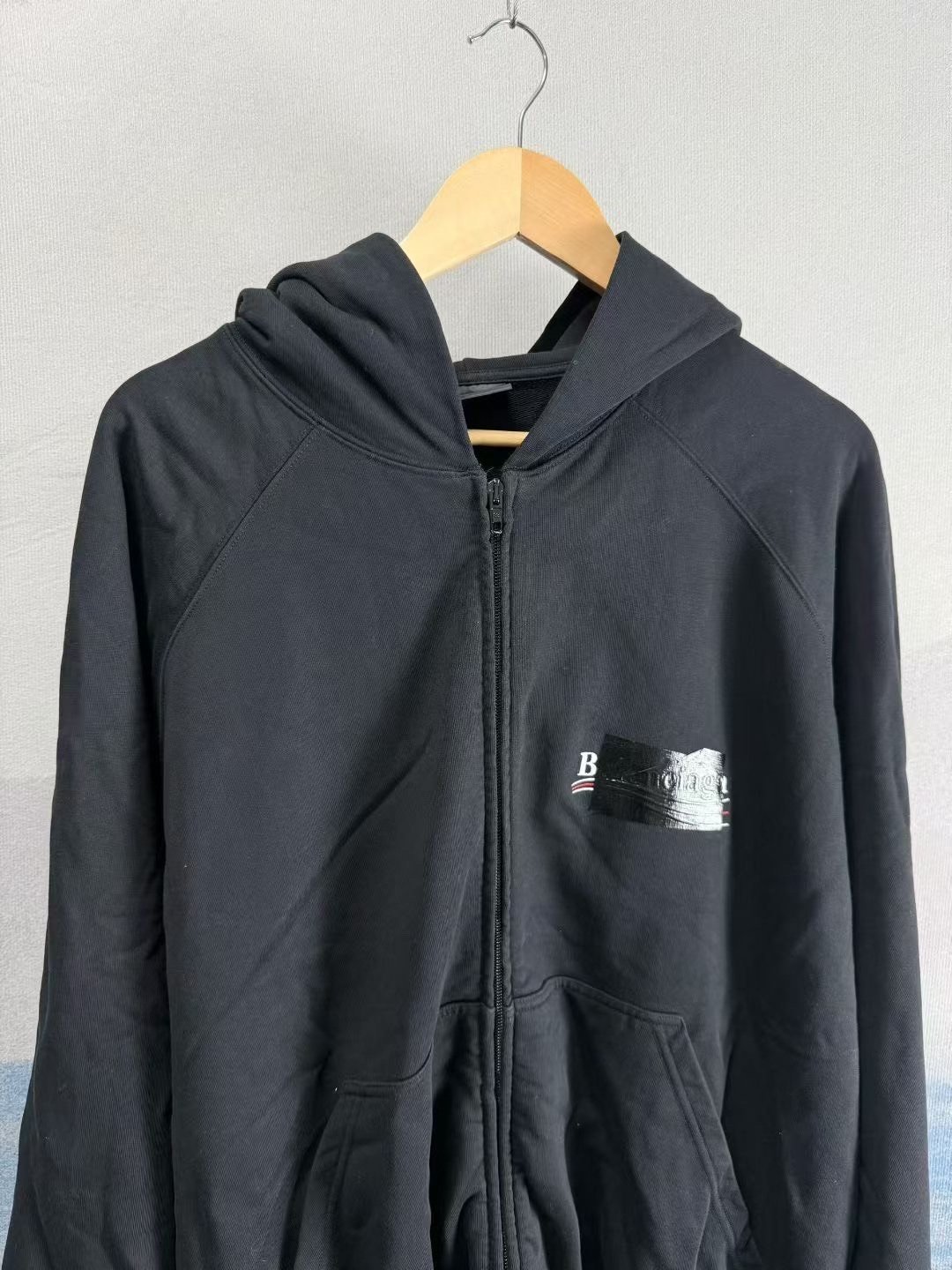Balenciaga Black Cola Embroidery Zip Hoodie — front