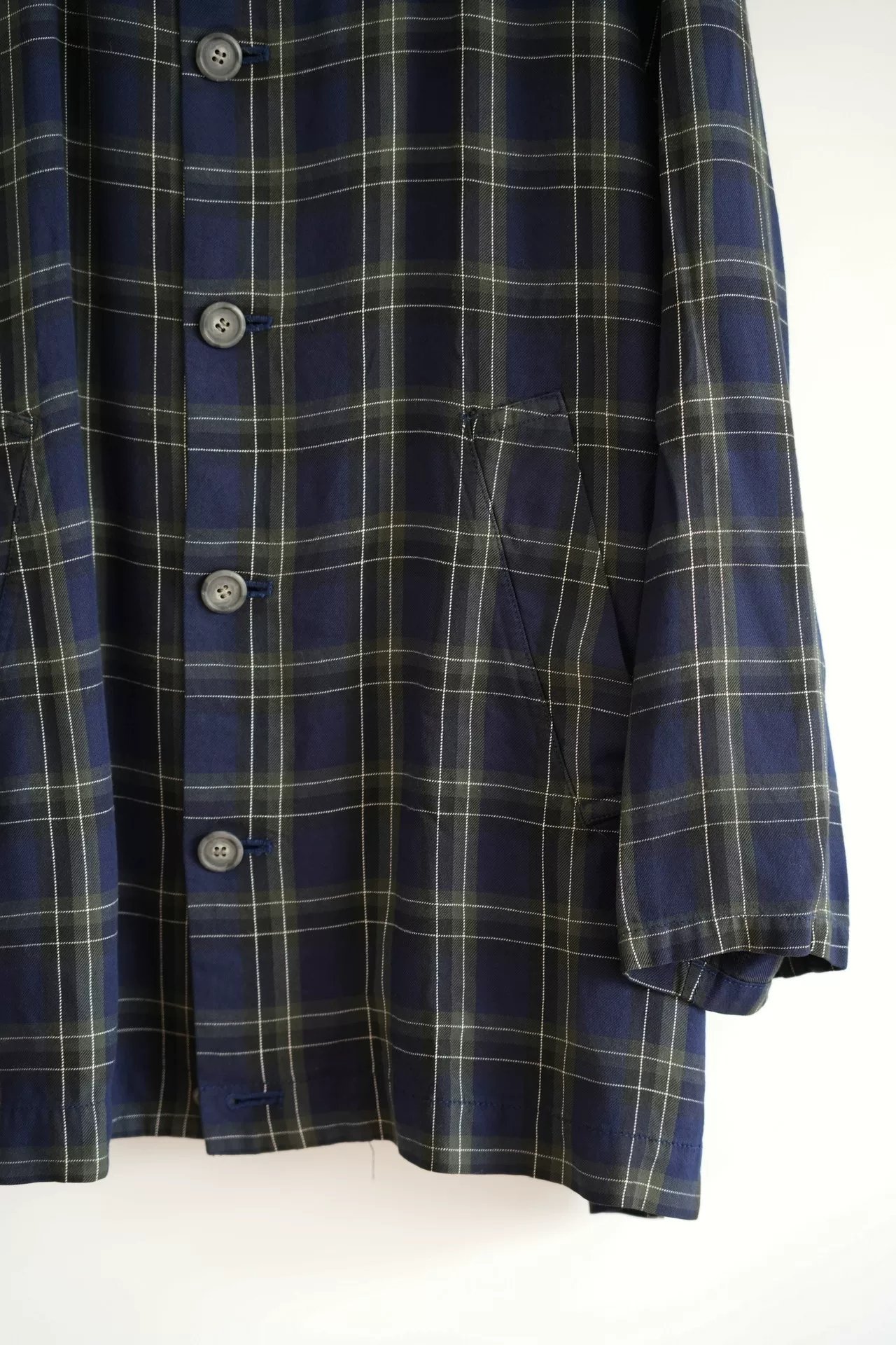 Yohji Yamamoto 90s Blue-Green Plaid Jacket — label