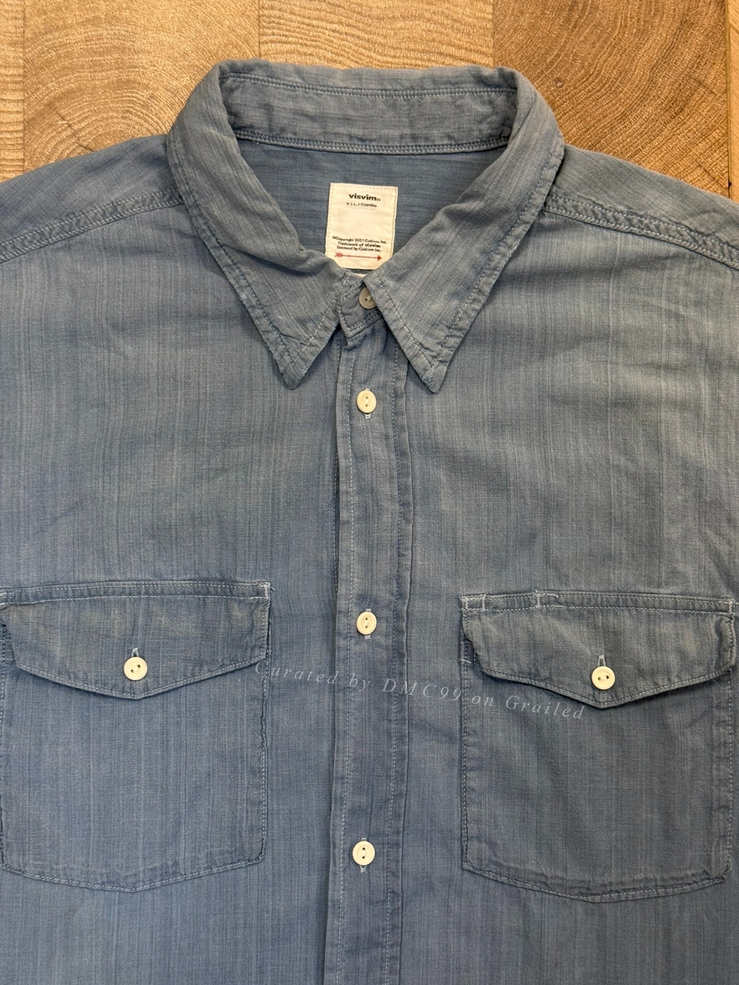VISVIM 22SS Pioneer Chambray L/S Crash — detail