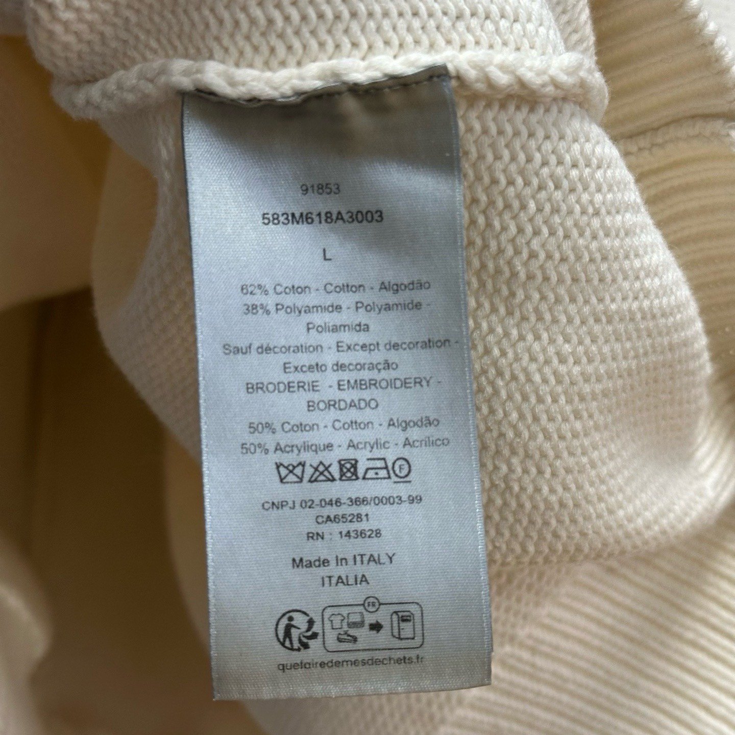 Dior SS25 Embroidered Crew Neck Sweater — label