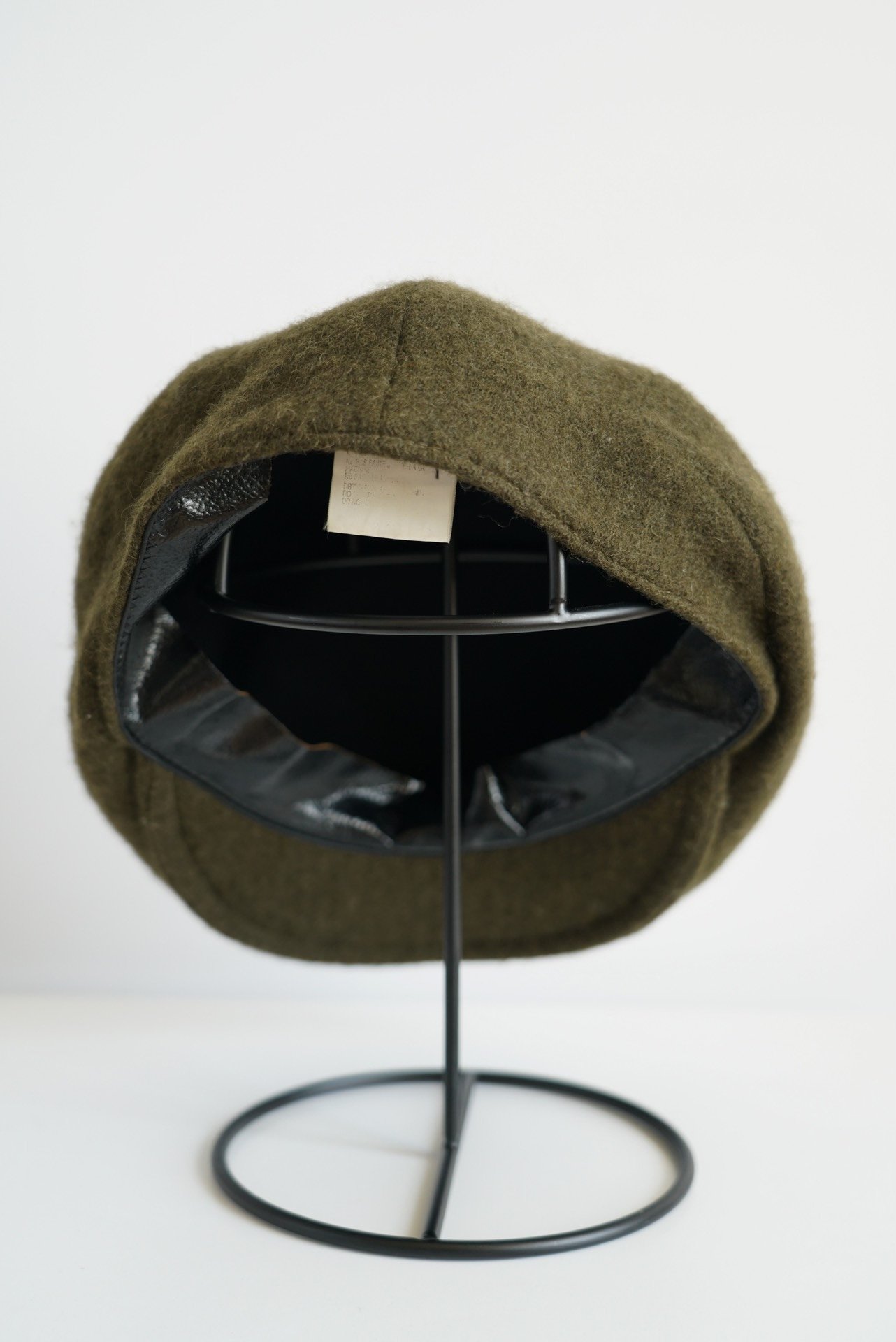 Yohji Yamamoto 03AW Military Green Leather Patch Beret — label
