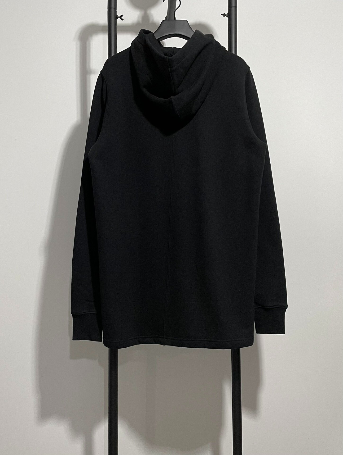 Rick Owens Black Long Hoodie with Beige Embroidery — front