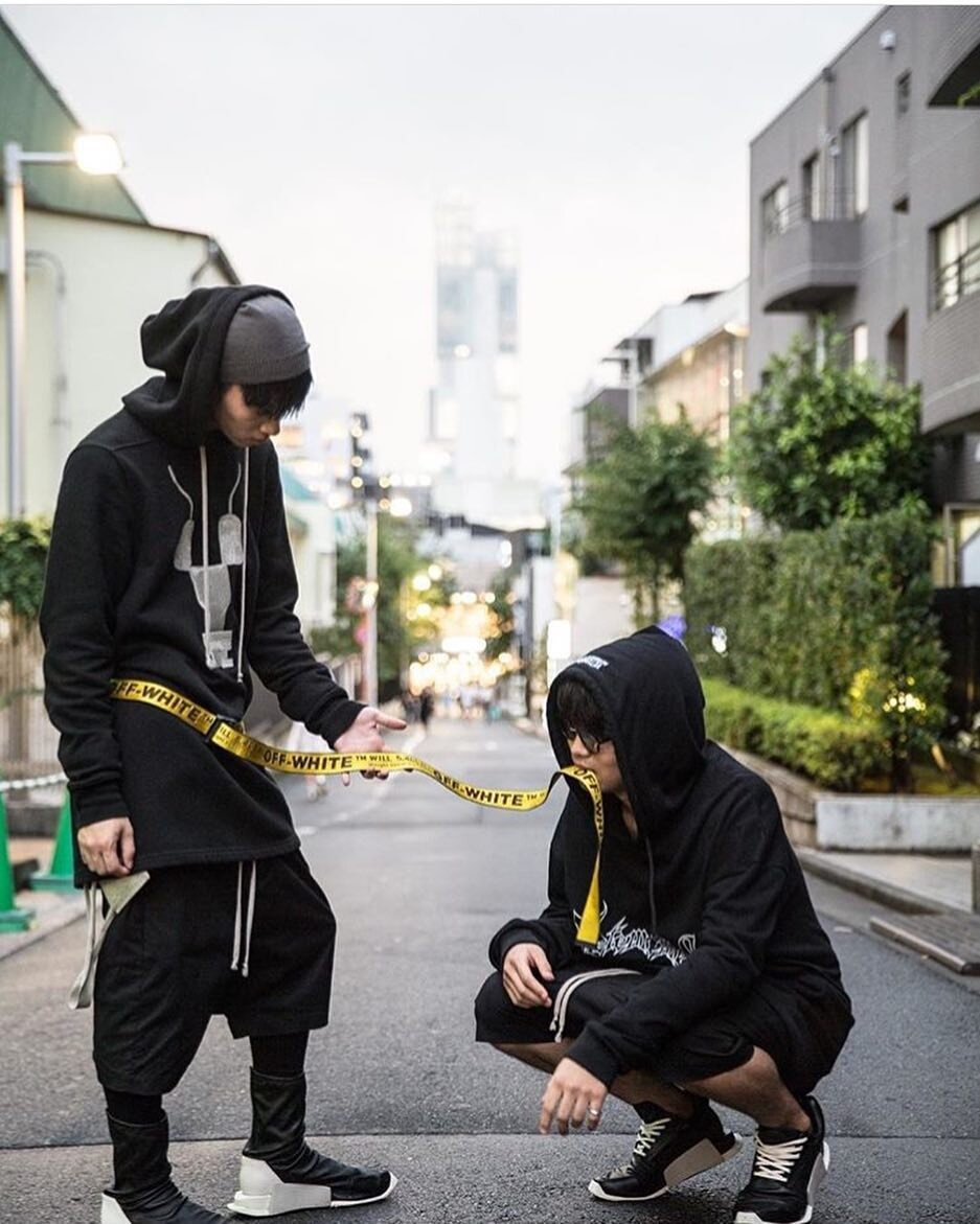 Rick Owens Black Long Hoodie with Beige Embroidery — label