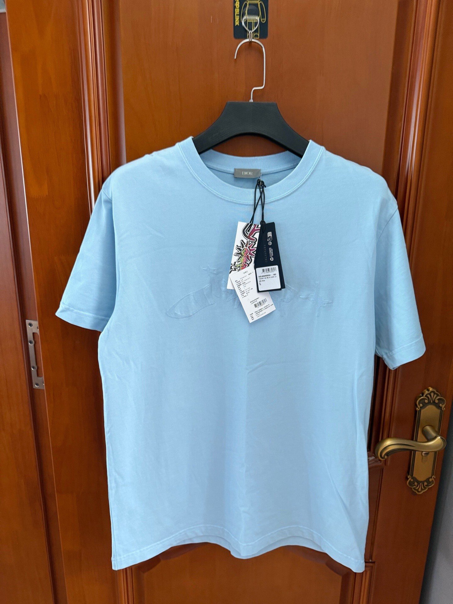 Dior Blue Embroidered Logo Short-Sleeve T-shirt
