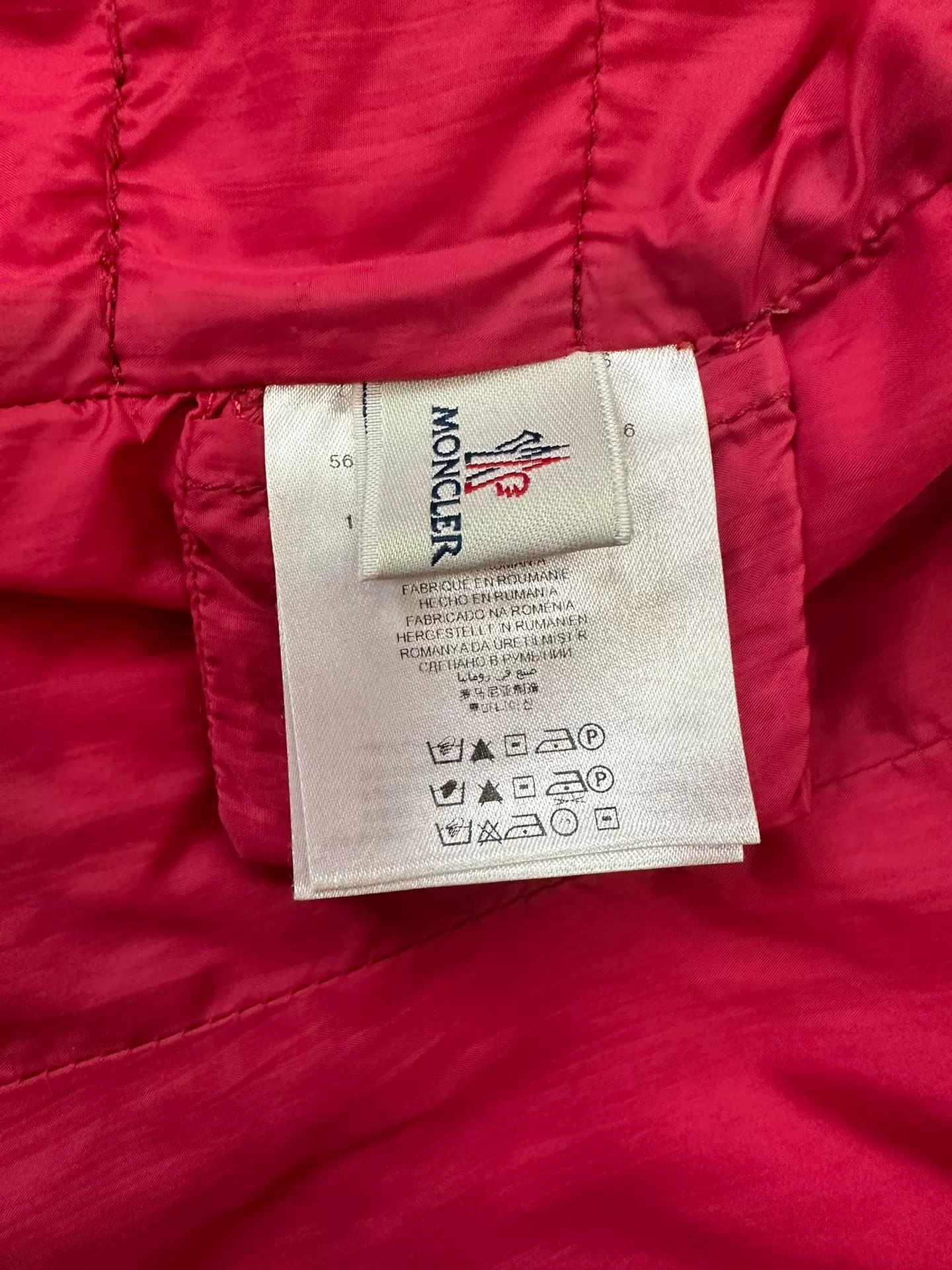 Red Moncler Quilted Jacket — label