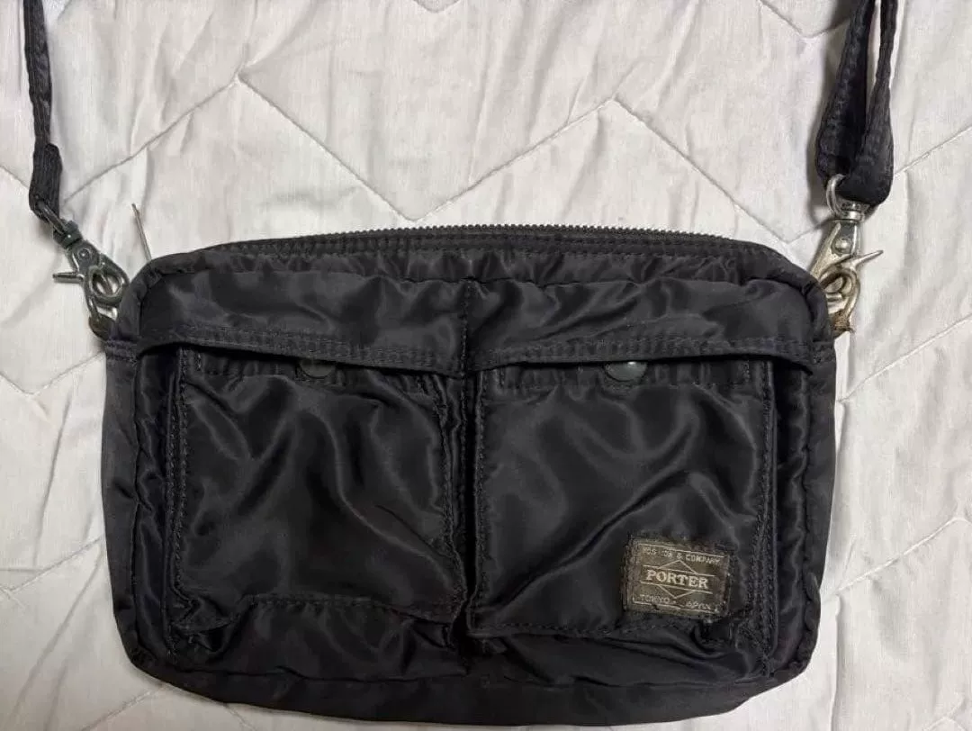 PORTER Tanker Black Nylon Crossbody Bag — front