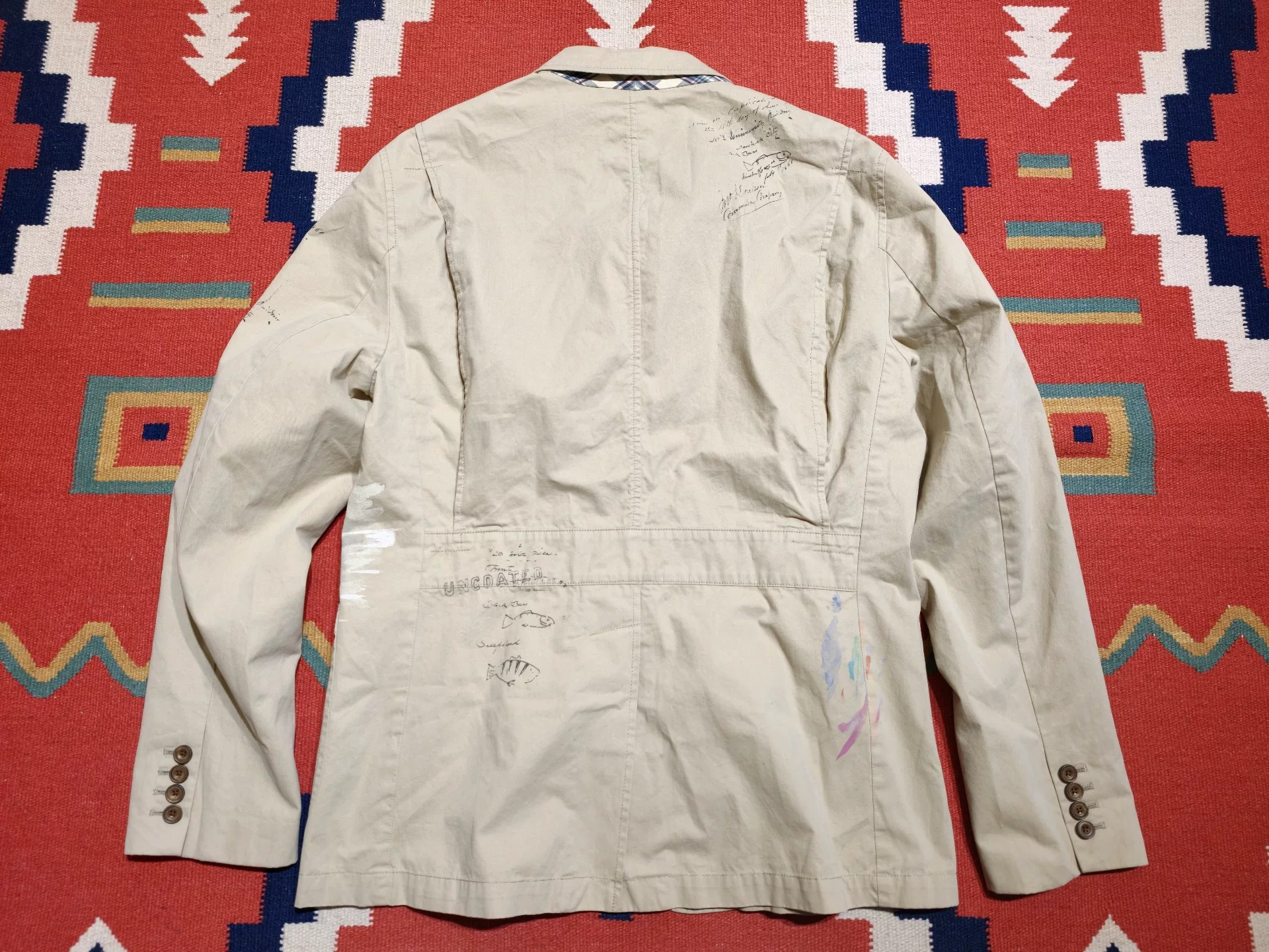 Ralph Lauren Beige Hand-Painted Fishing Blazer — back