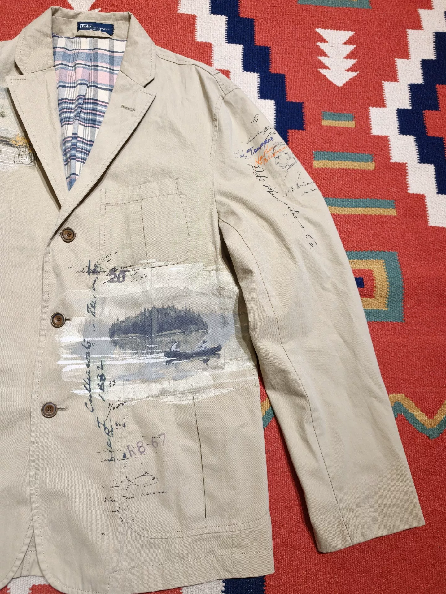 Ralph Lauren Beige Hand-Painted Fishing Blazer — front