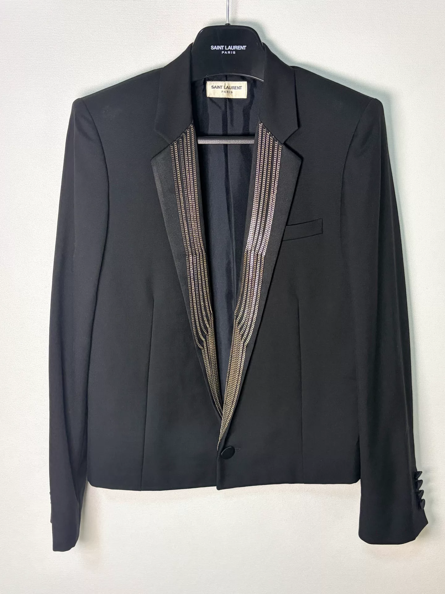 Saint Laurent 2014SS Runway Satin Collar Chain Blazer