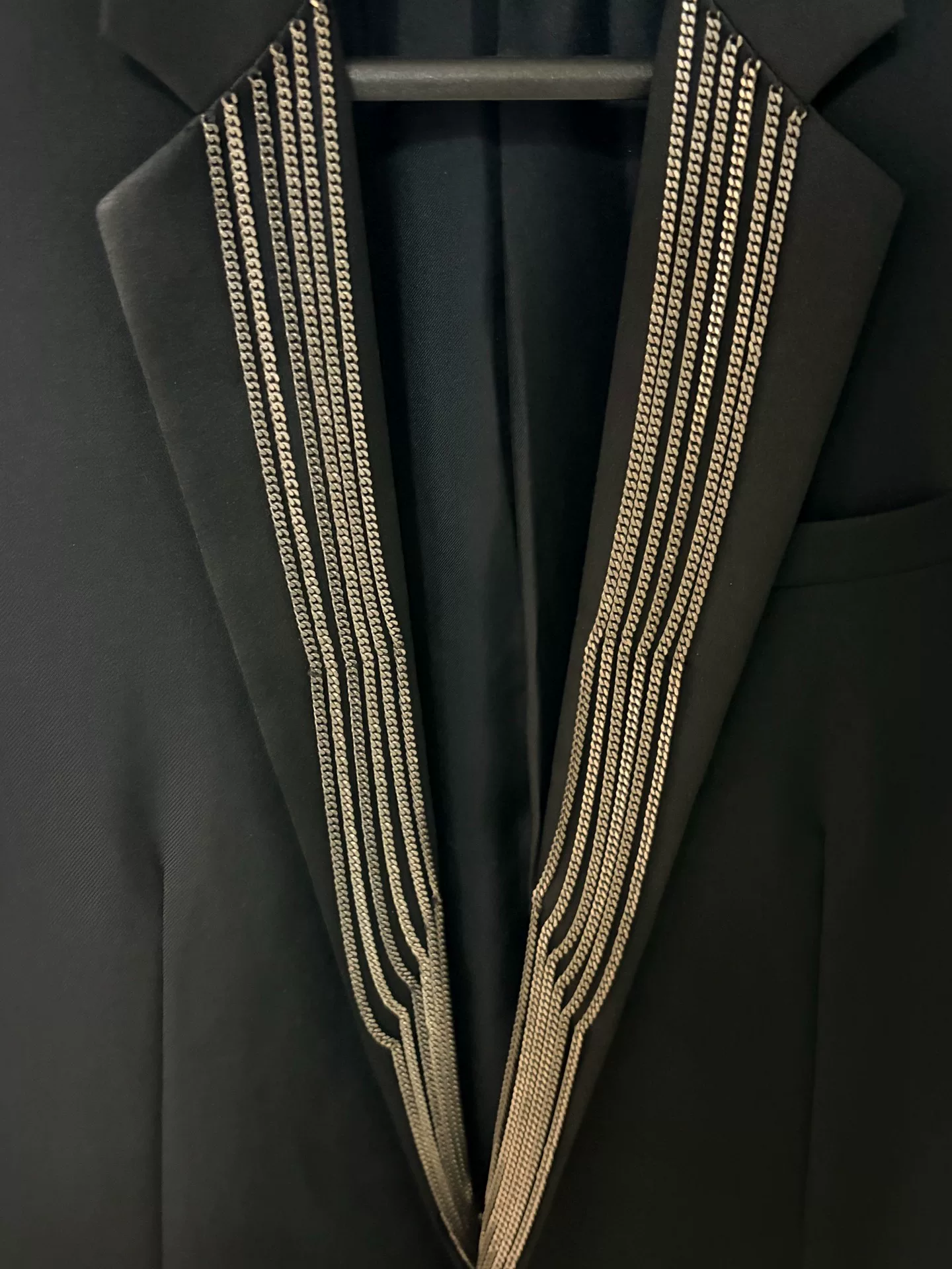 Saint Laurent 2014SS Runway Satin Collar Chain Blazer — detail