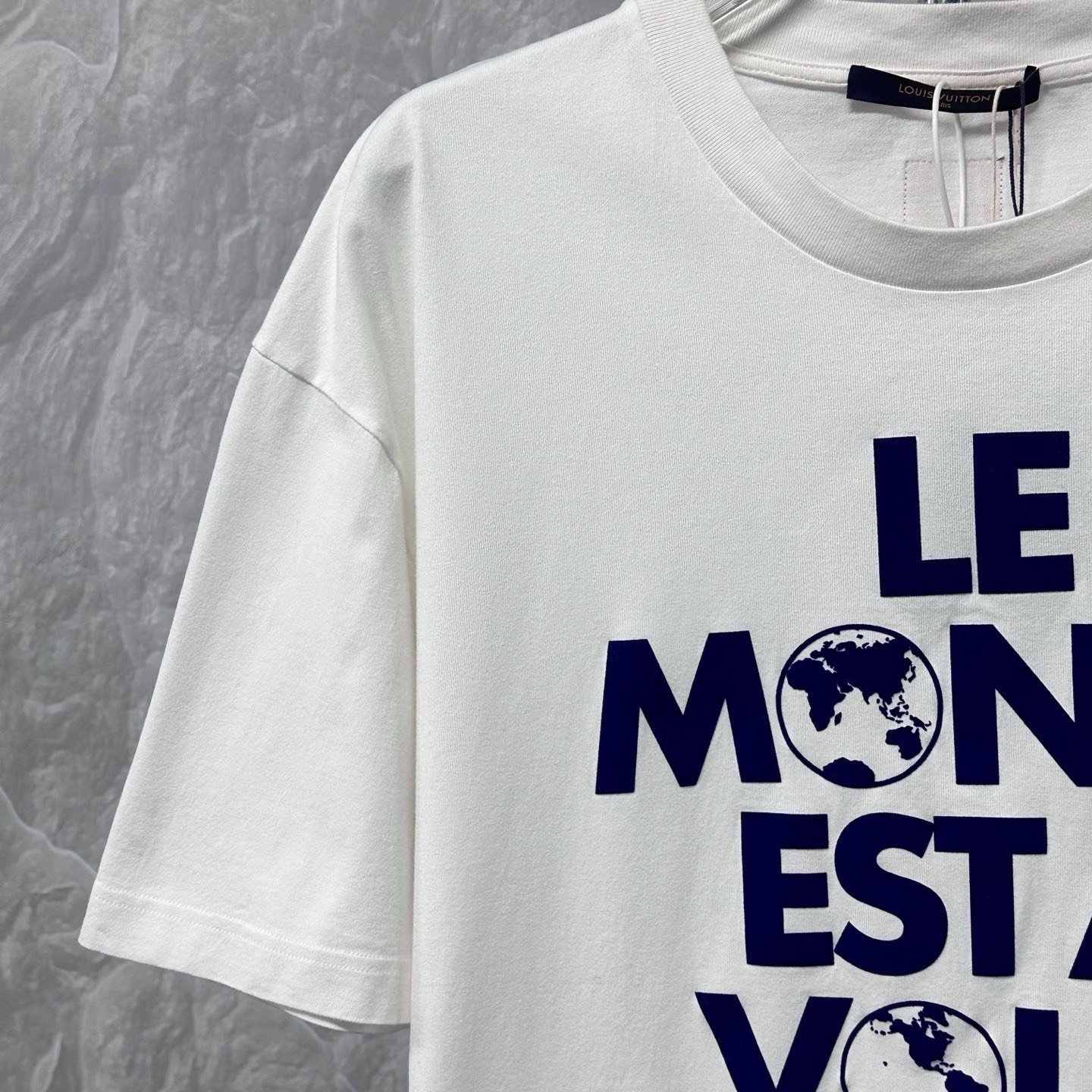 Louis Vuitton SS25 World Earth Flocked Print Tee — detail