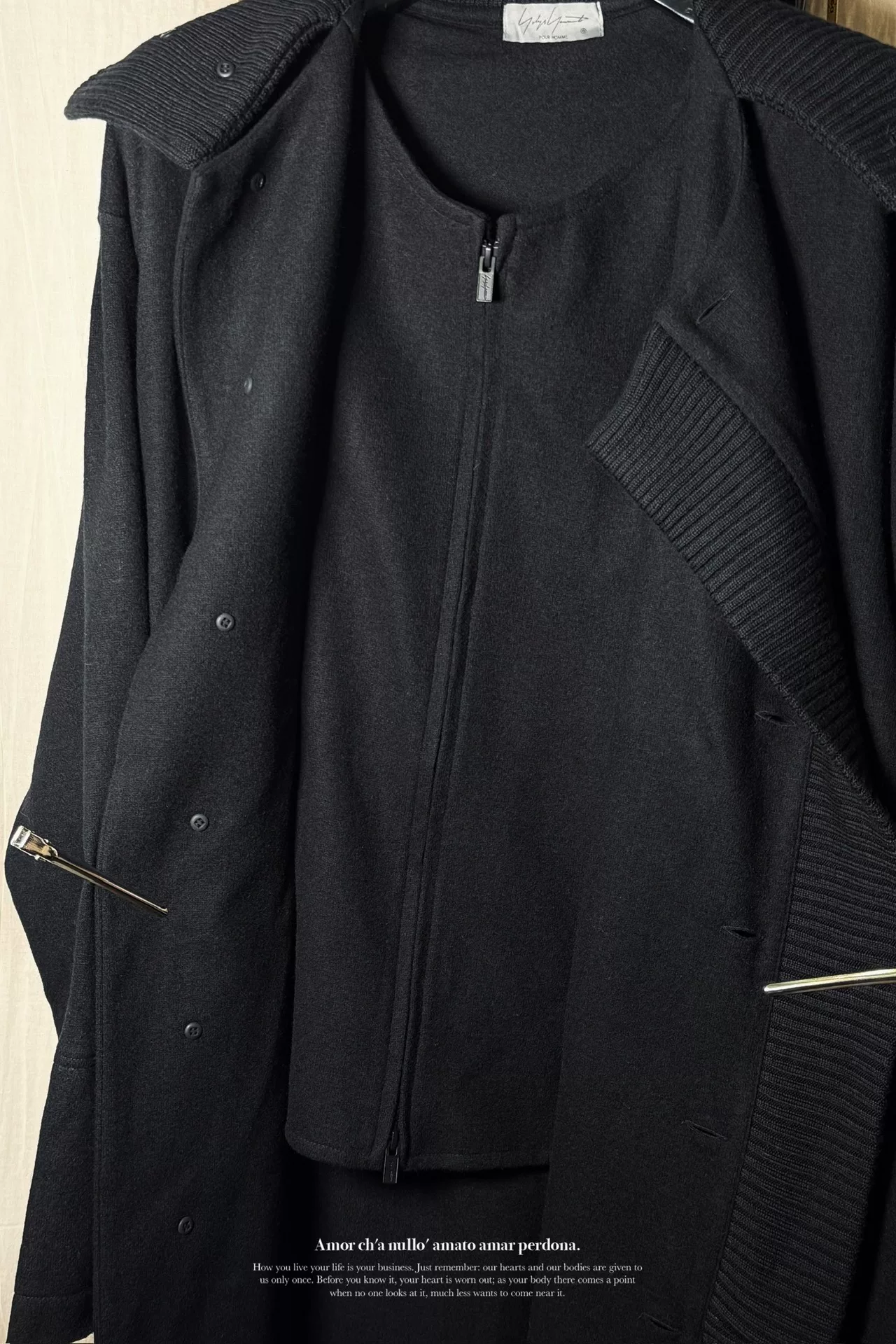Yohji Yamamoto 23AW Flannel Stand-Collar Coat — label