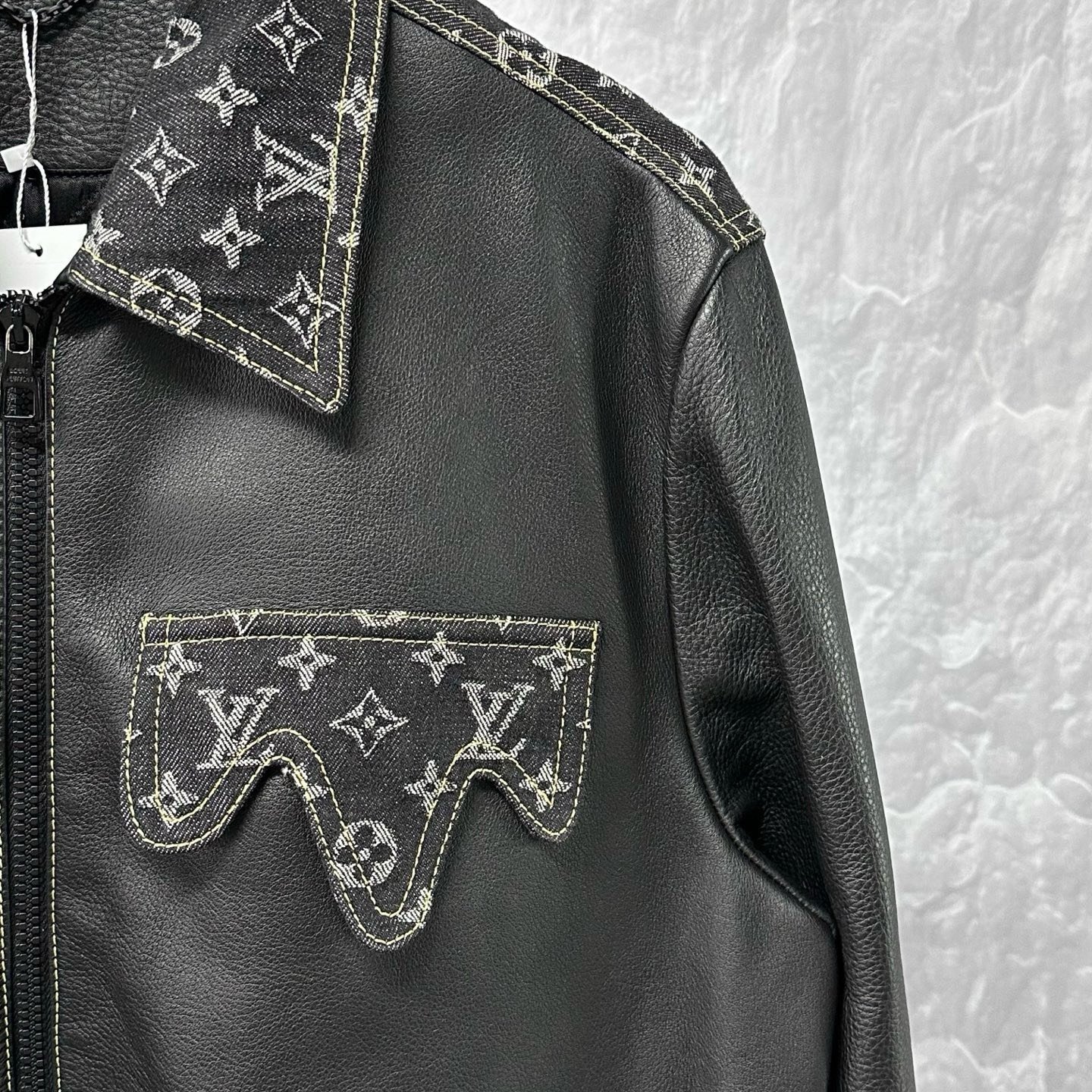Louis Vuitton Nigo Spliced Leather Jacket — detail