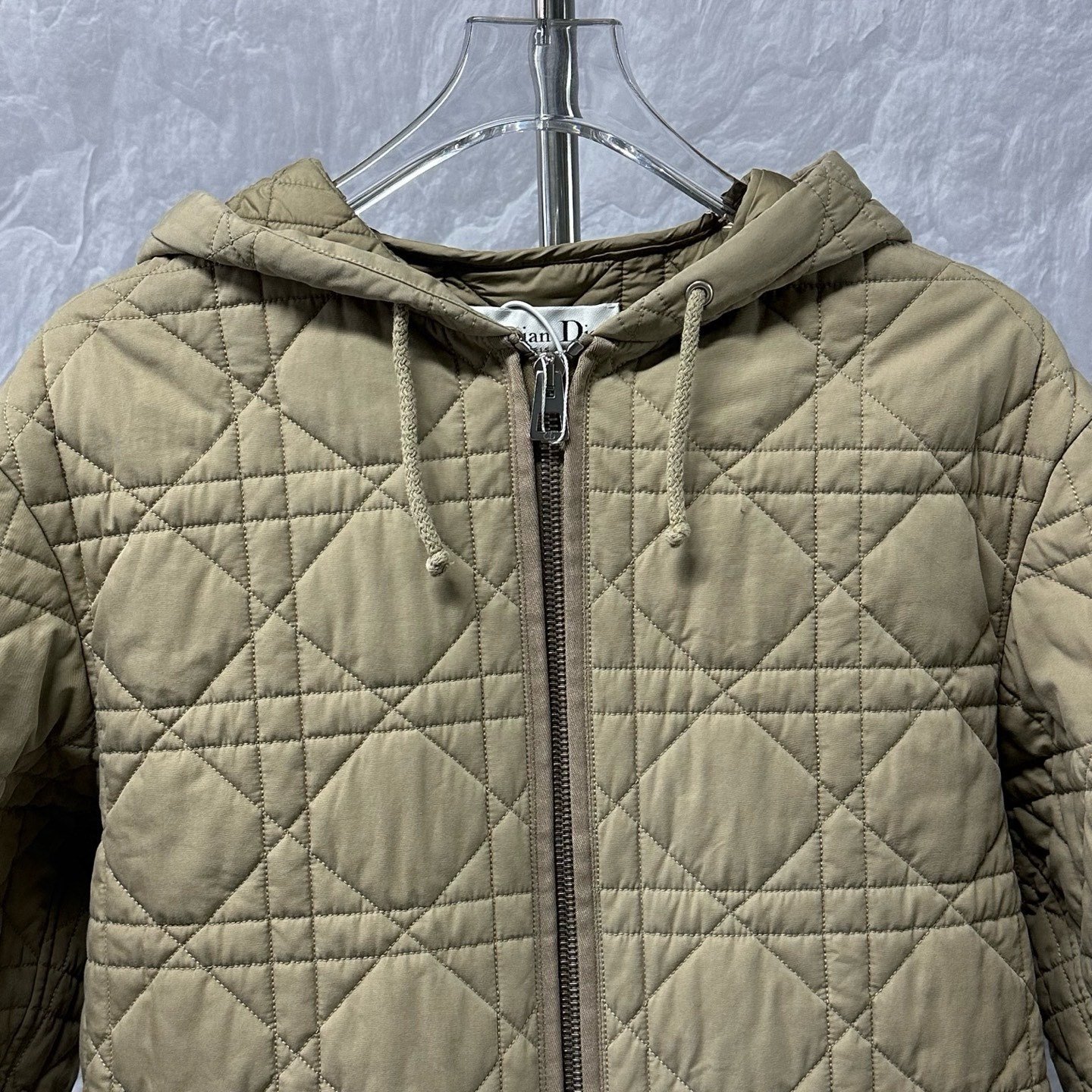 Dior Beige Quilted Diamond Hooded Coat — detail