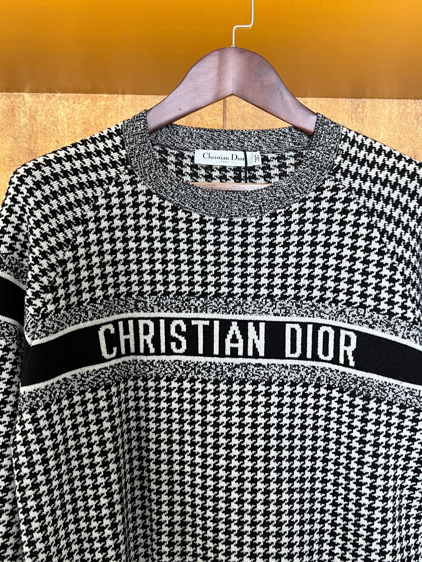 Dior Houndstooth Cashmere Knit Sweater — detail