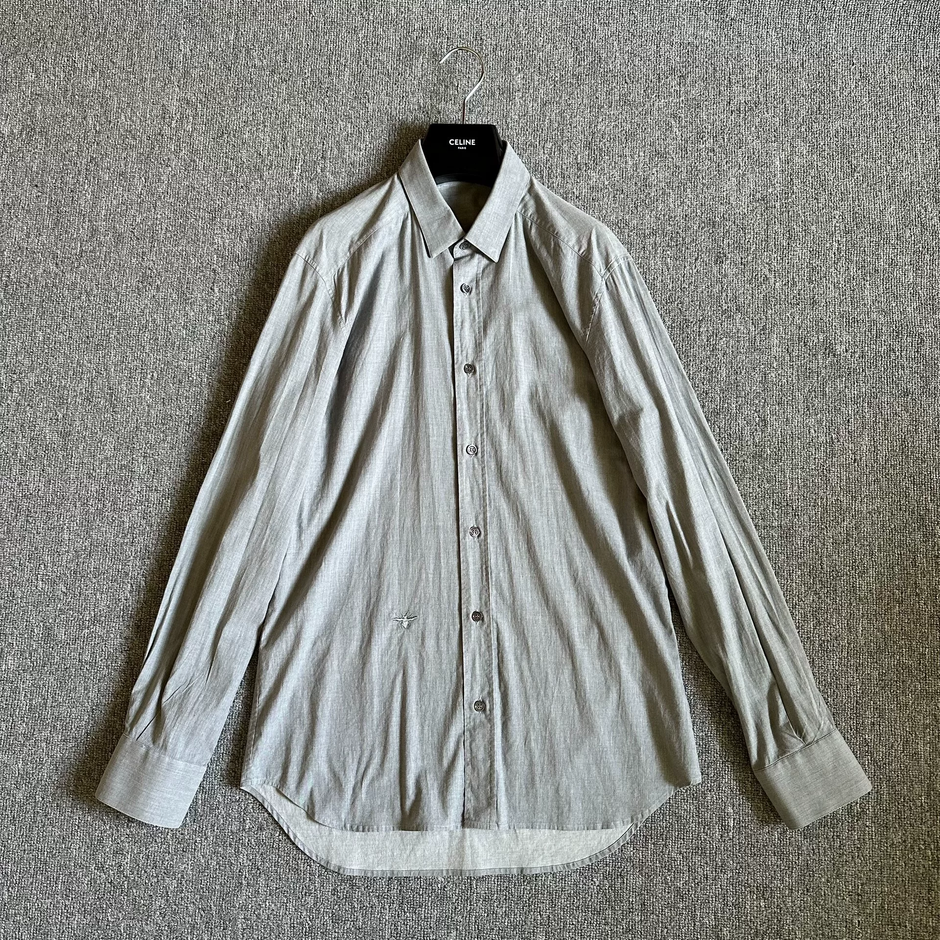Dior Light Gray Bee Embroidered Shirt