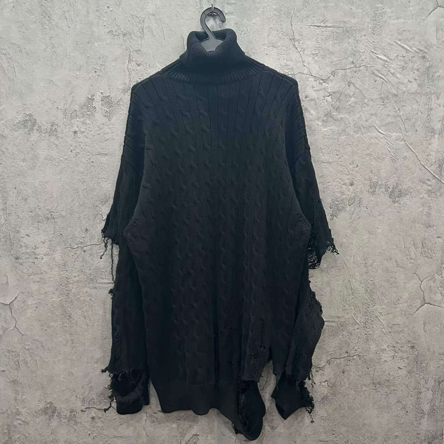 Balenciaga Wheat Embroidery Distressed Knit Sweater — front