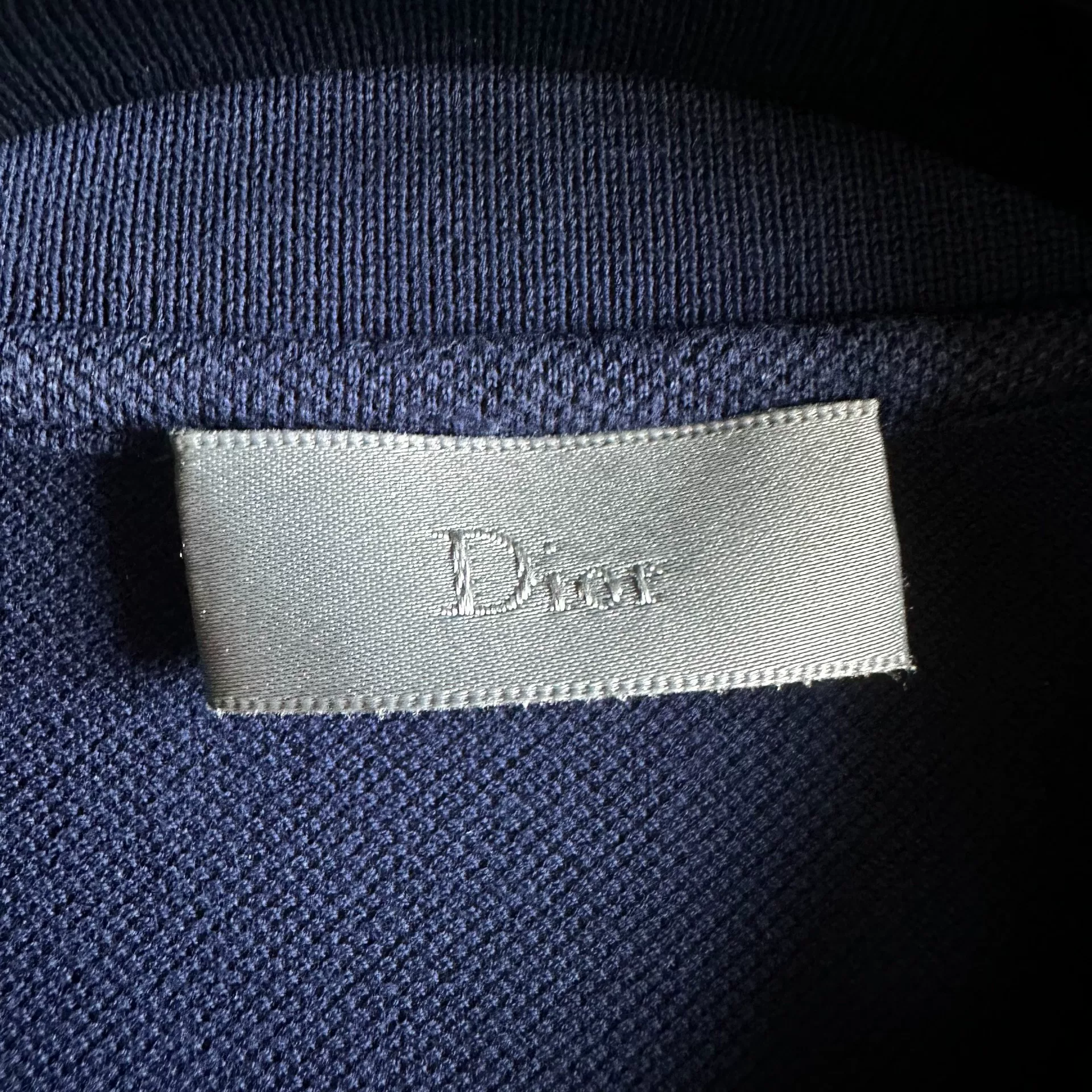 Dior Dark Blue Bee Embroidery Polo Shirt — detail