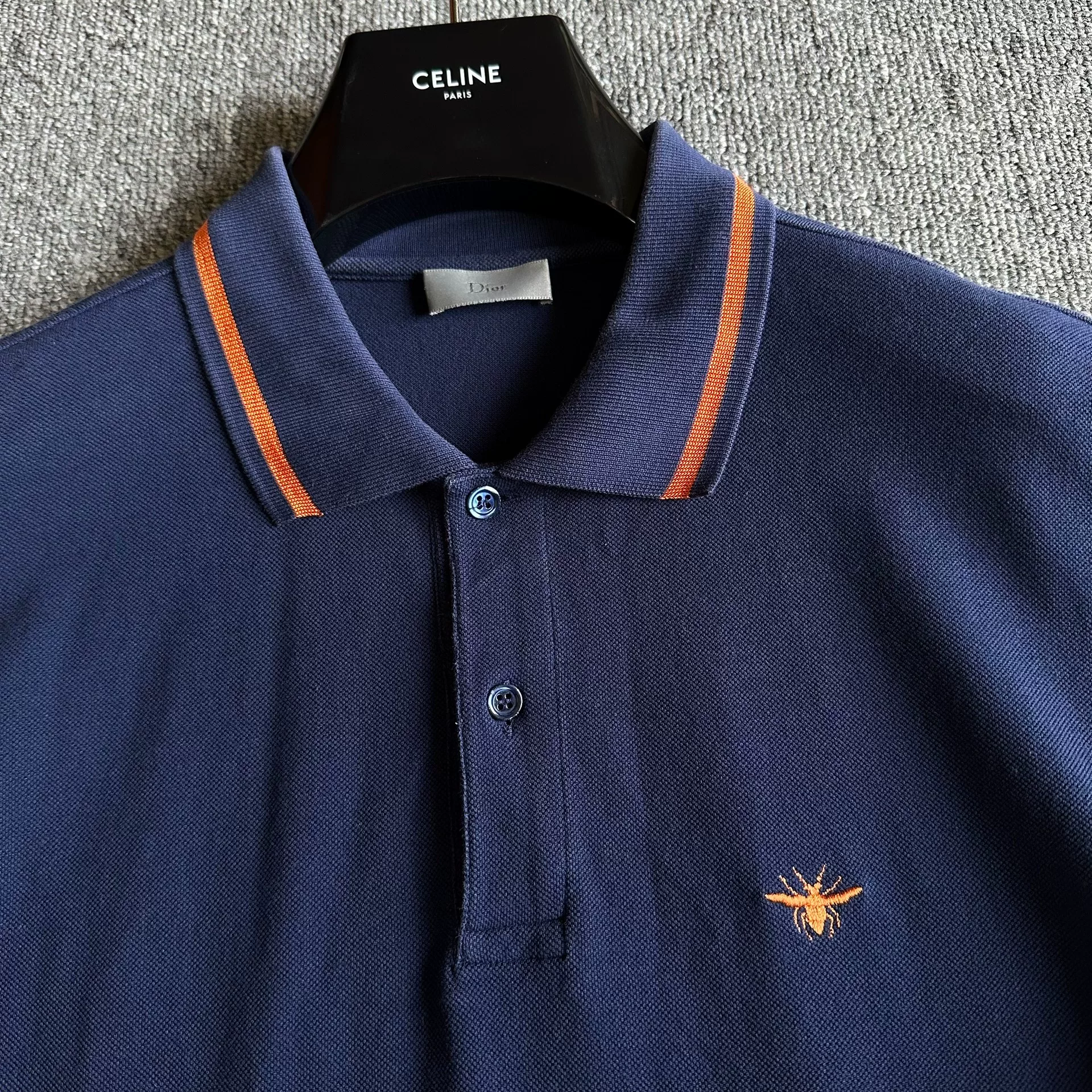 Dior Dark Blue Bee Embroidery Polo Shirt — front