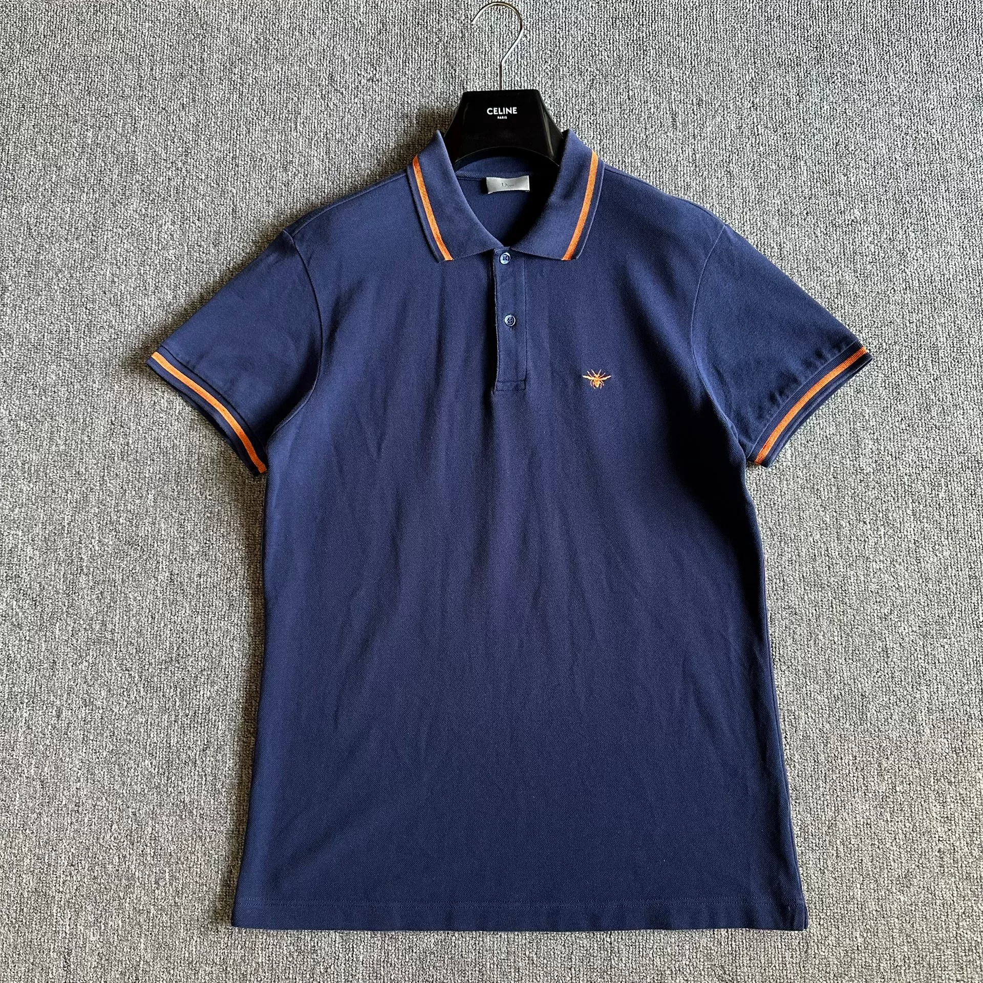 Dior Dark Blue Bee Embroidery Polo Shirt