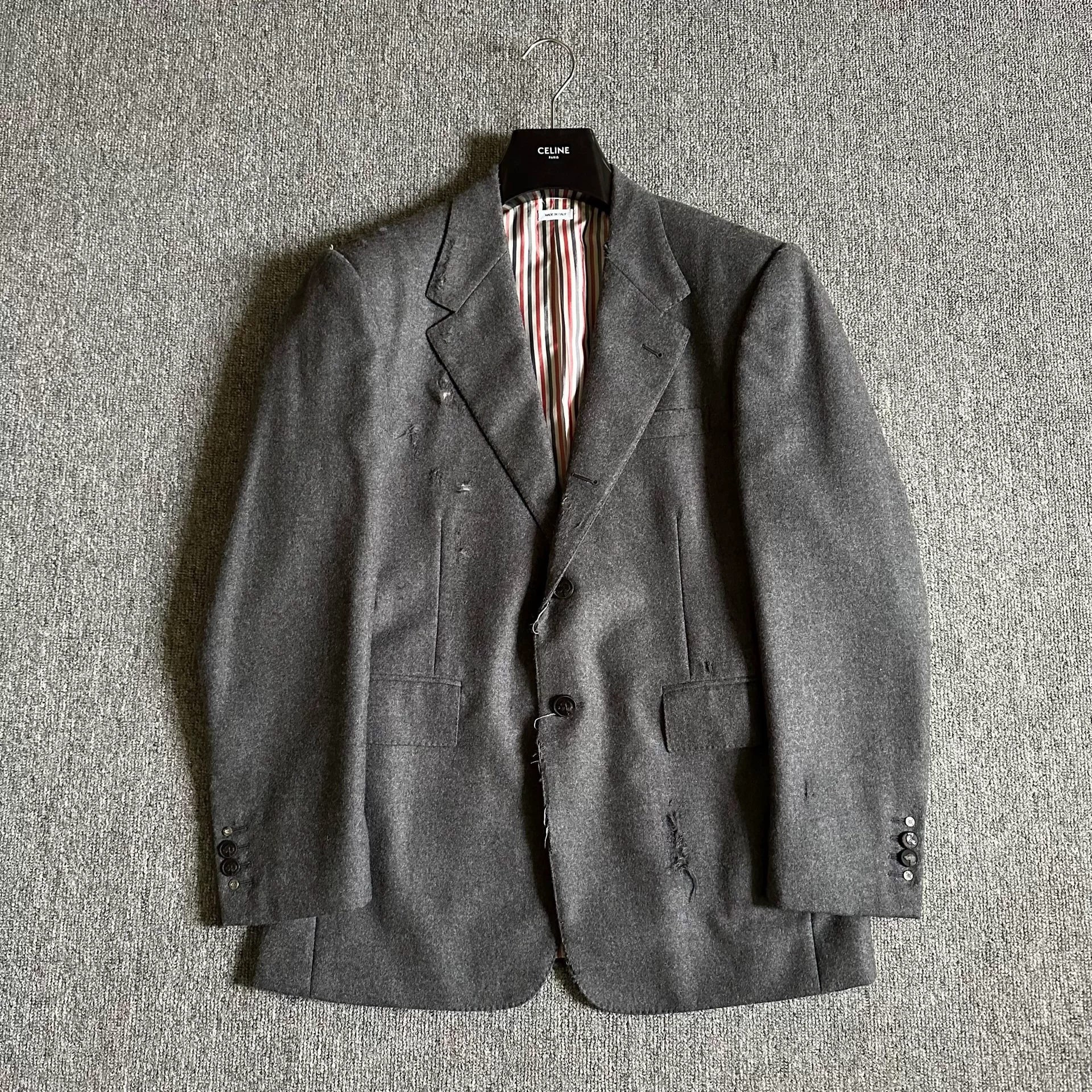 Thom Browne Distressed Gray Wool Suit