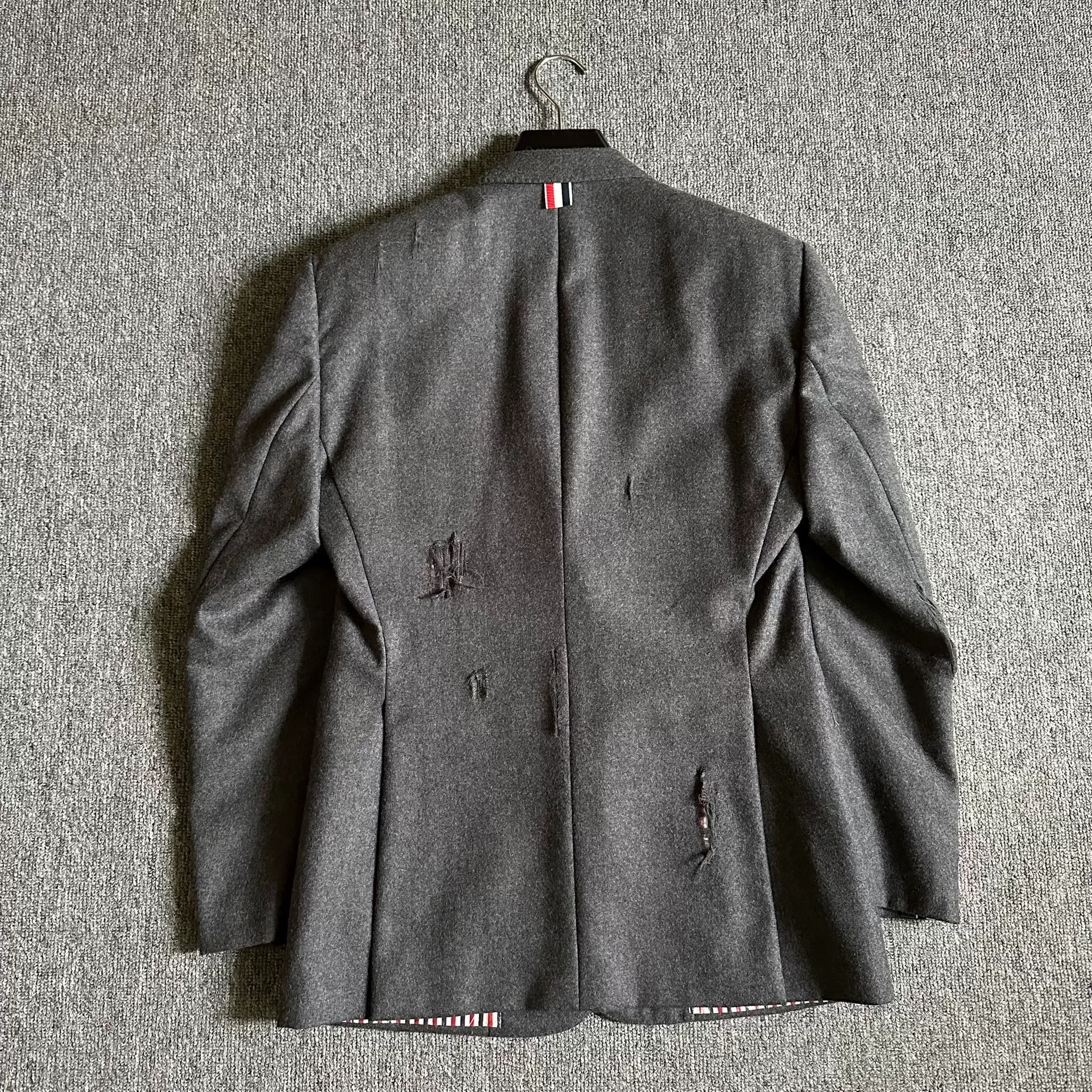Thom Browne Distressed Gray Wool Suit — back