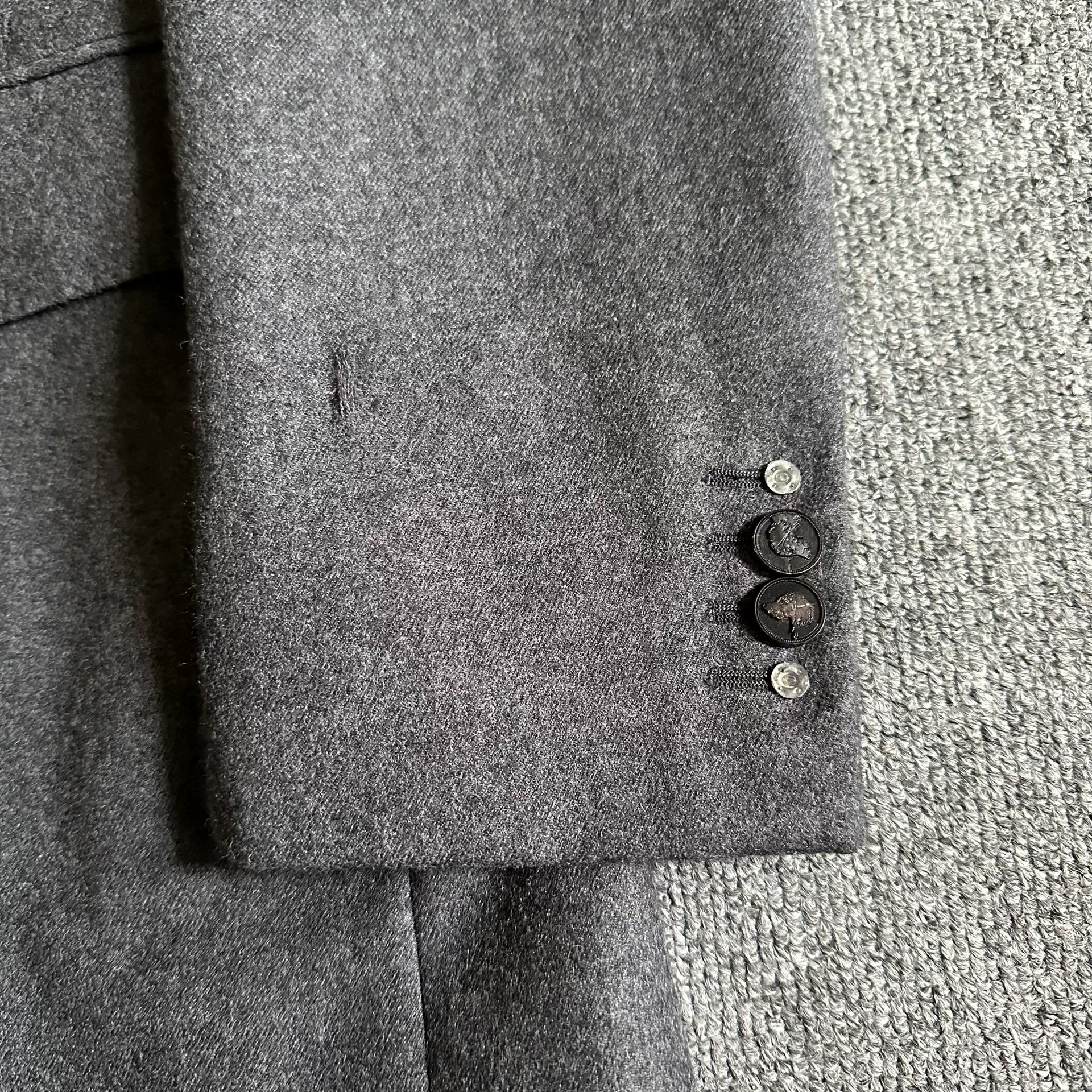 Thom Browne Distressed Gray Wool Suit — front