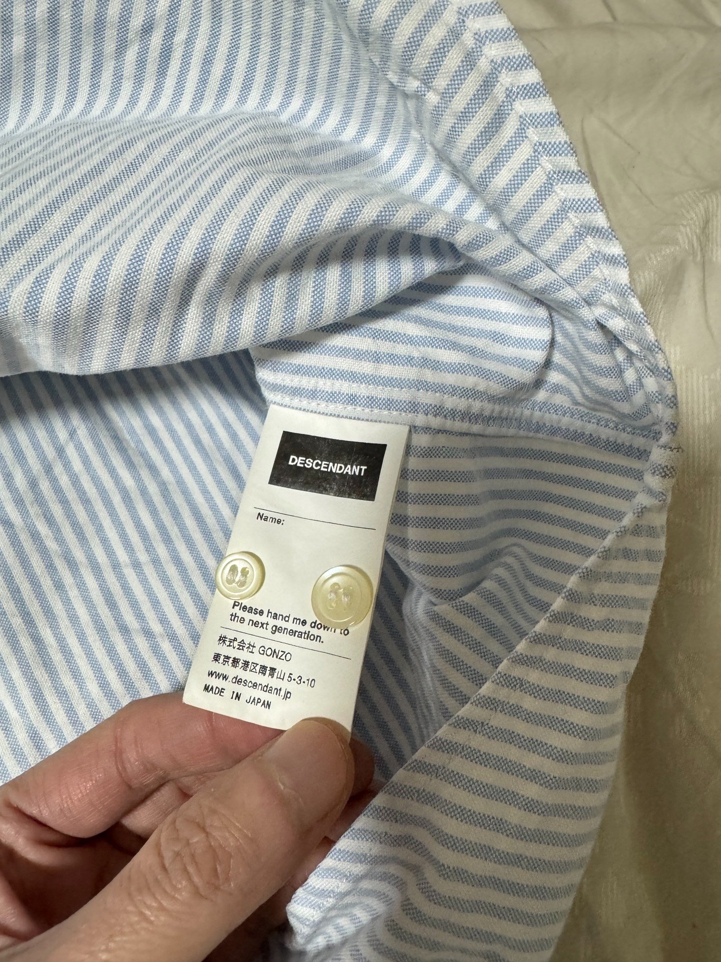 Descendant 21ss Blue White Striped Shirt — back