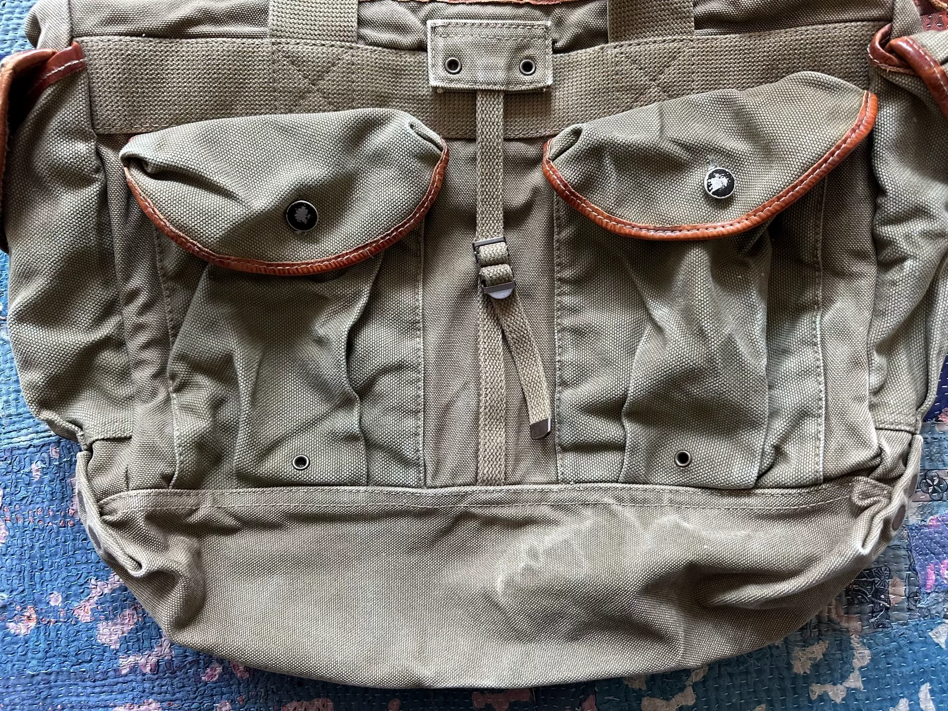 RRL Olive Green Canvas Leather Messenger Bag — detail