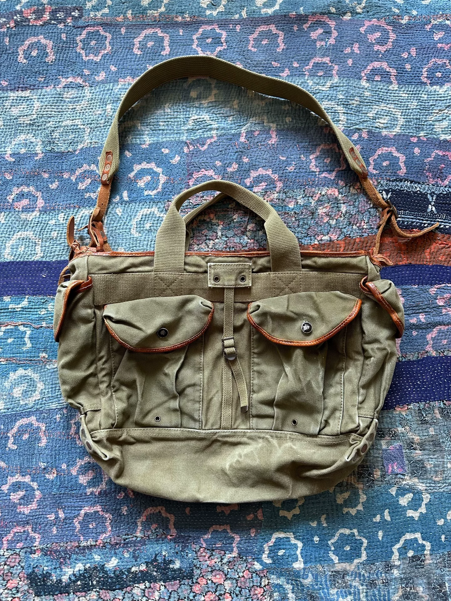 RRL Olive Green Canvas Leather Messenger Bag