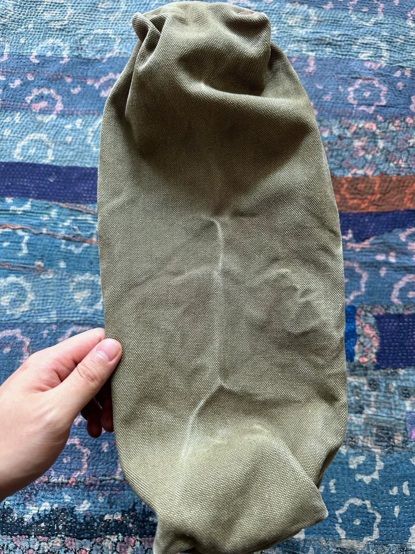 RRL Olive Green Canvas Leather Messenger Bag — back
