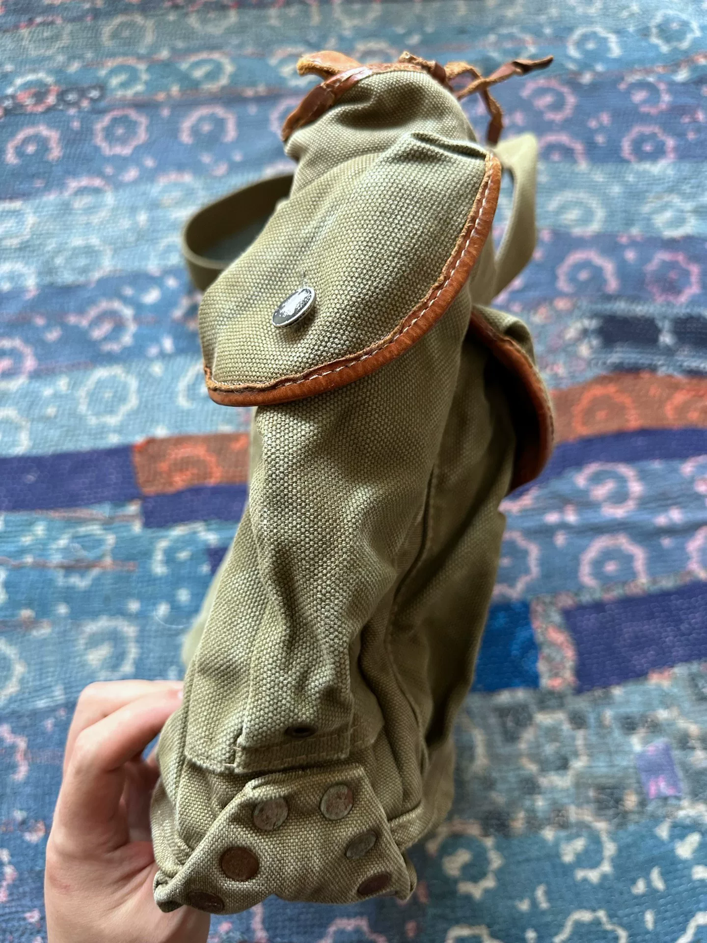 RRL Olive Green Canvas Leather Messenger Bag — label