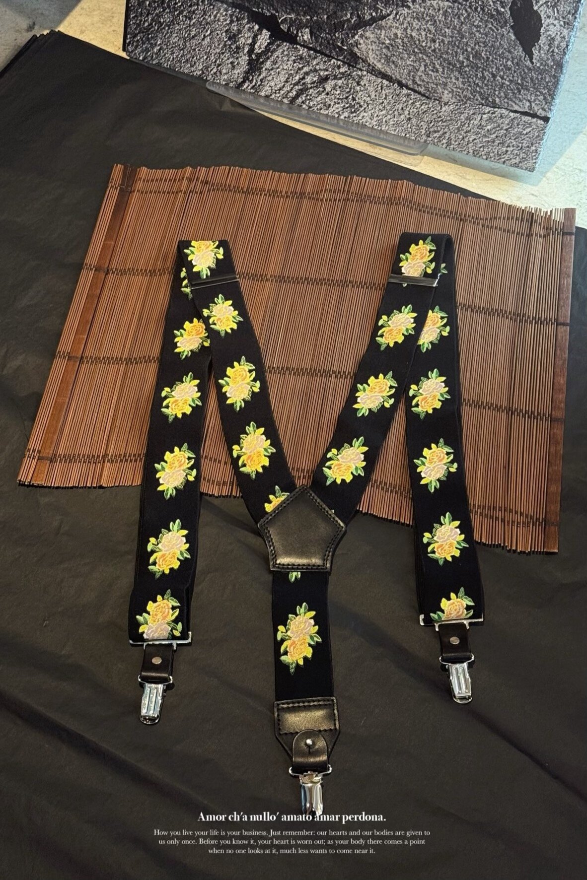 Yohji Yamamoto Black Floral Y-Suspenders