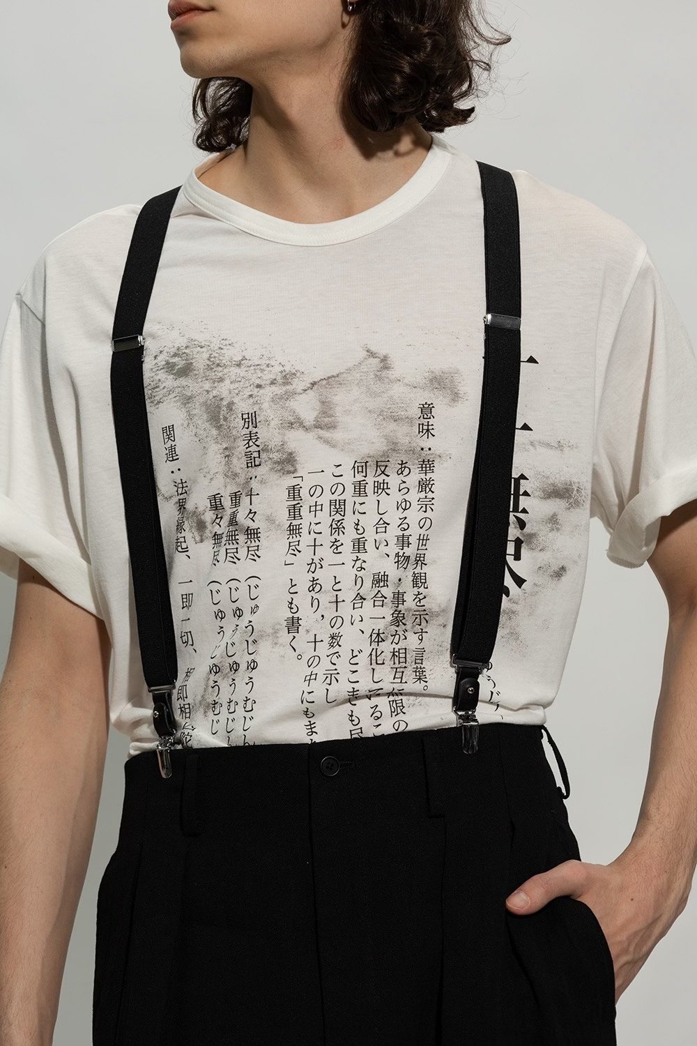 Yohji Yamamoto Black Floral Y-Suspenders — front