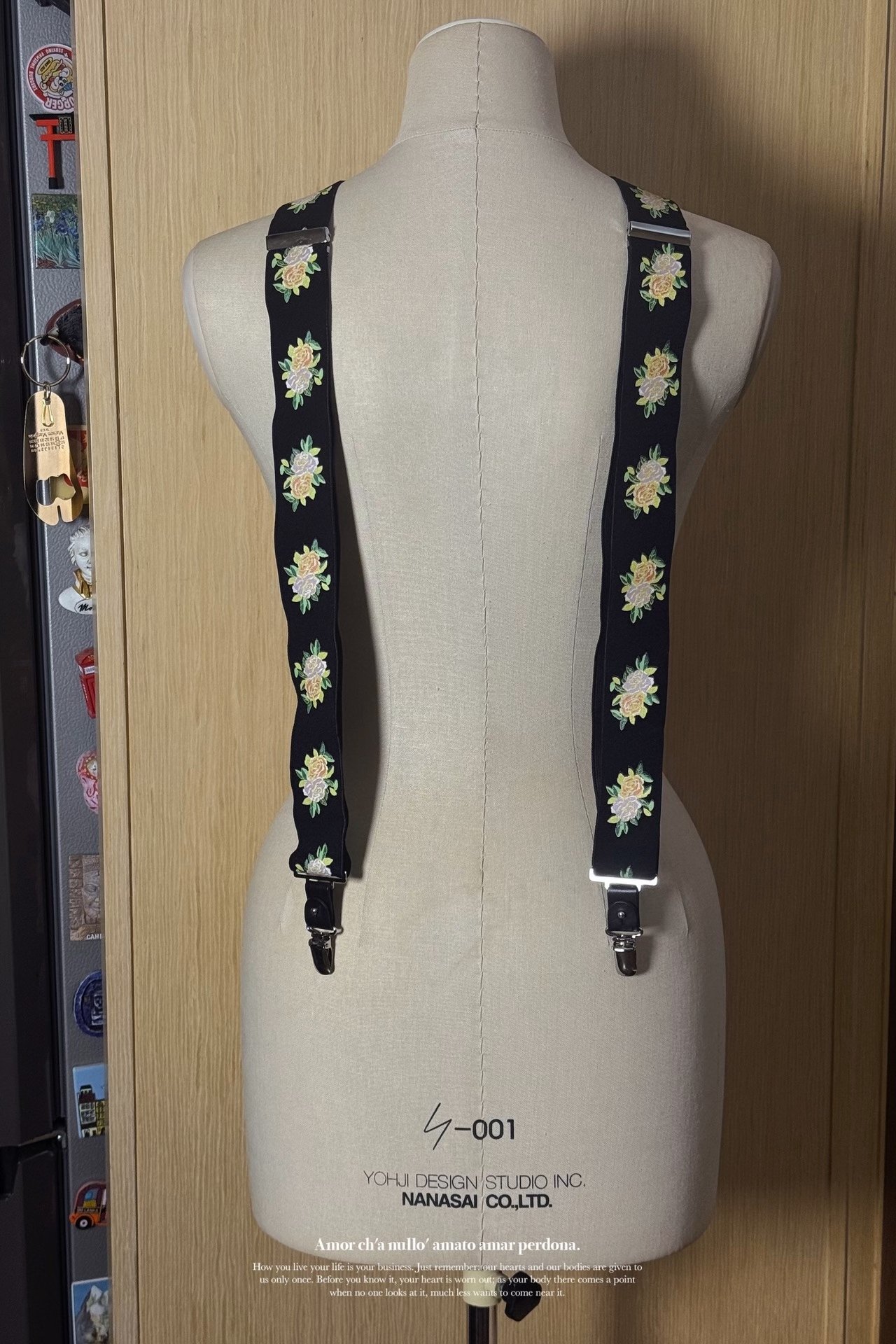 Yohji Yamamoto Black Floral Y-Suspenders — label