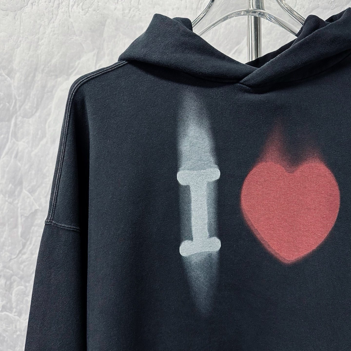 Balenciaga Heart Print Distressed Hoodie — detail