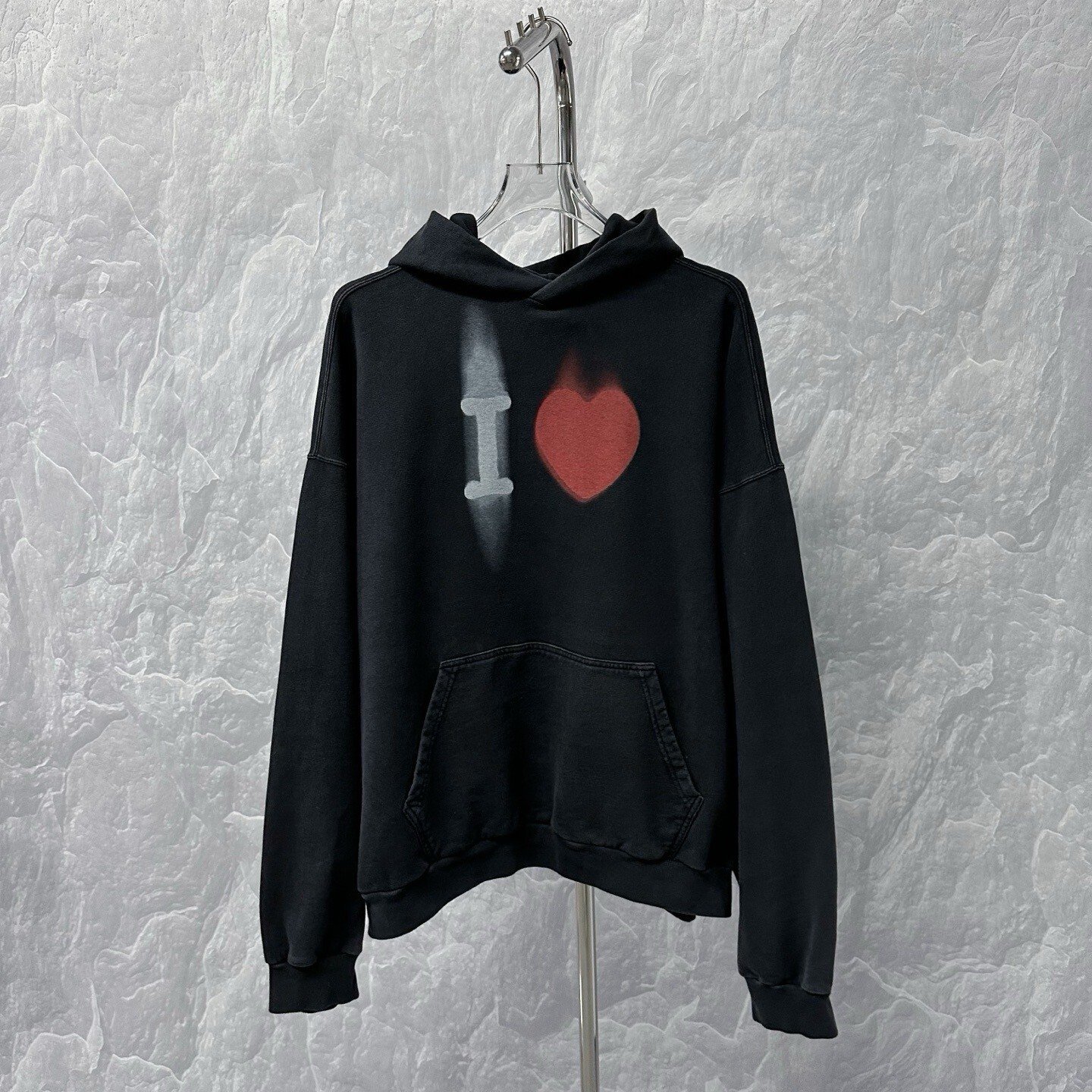 Balenciaga Heart Print Distressed Hoodie