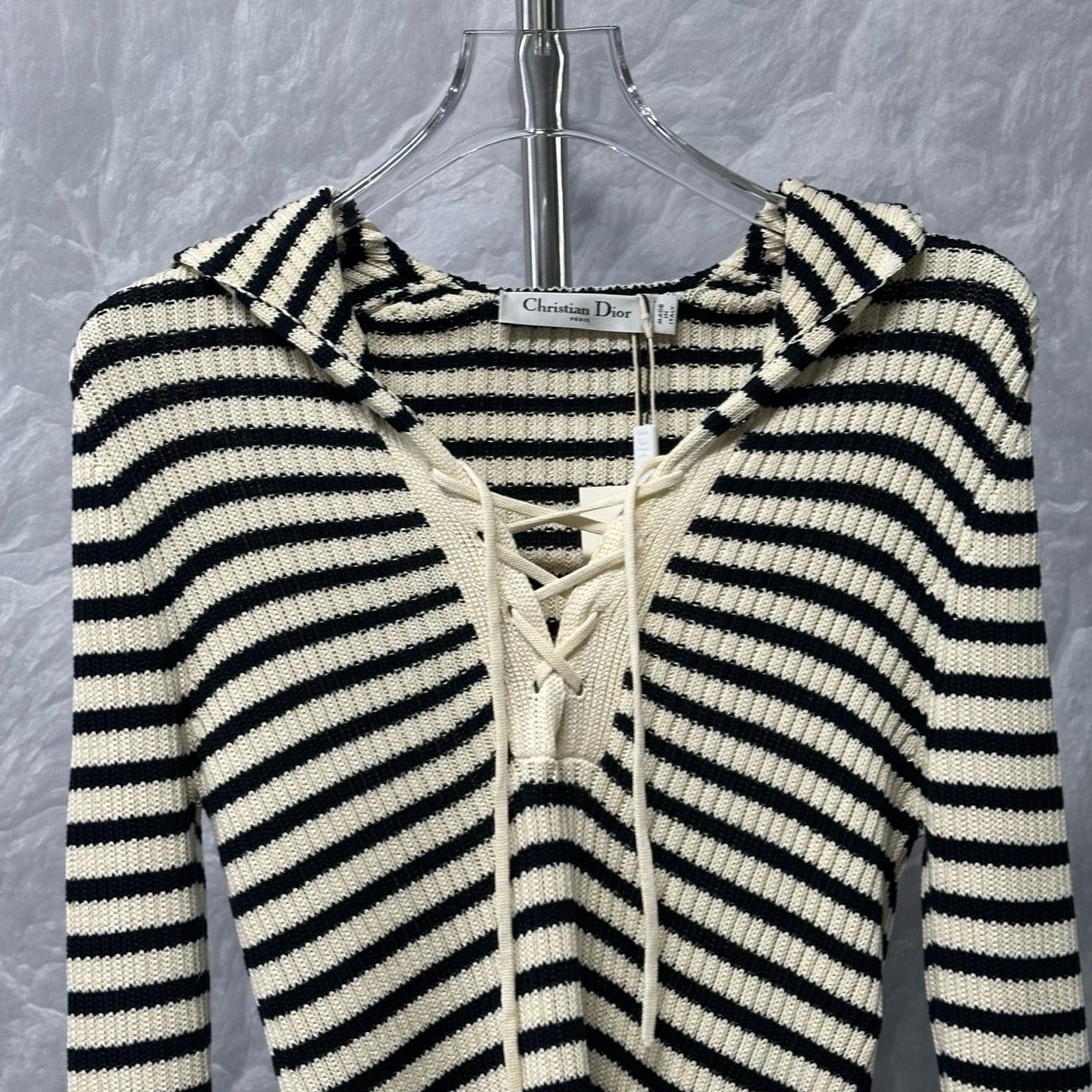 Dior FW24 Striped Navy Collar Knit Sweater — detail