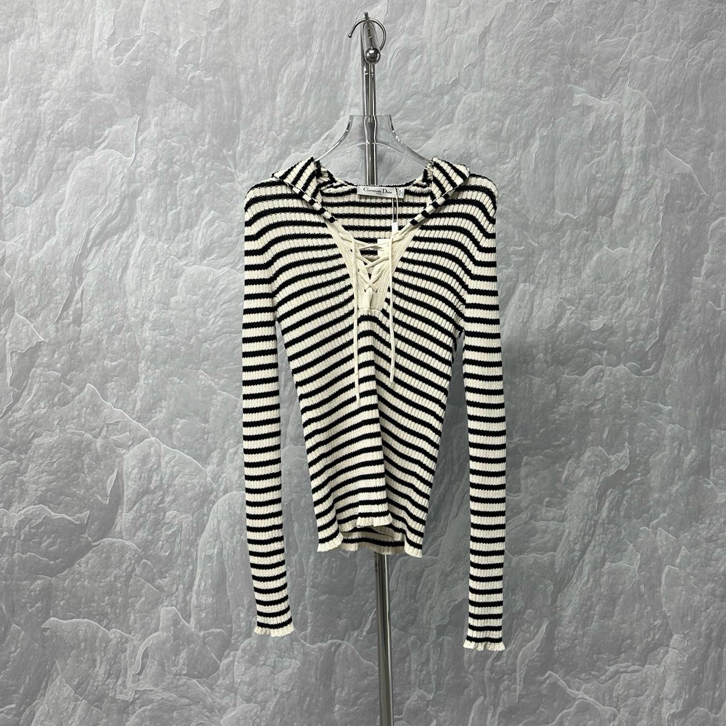Dior FW24 Striped Navy Collar Knit Sweater — front