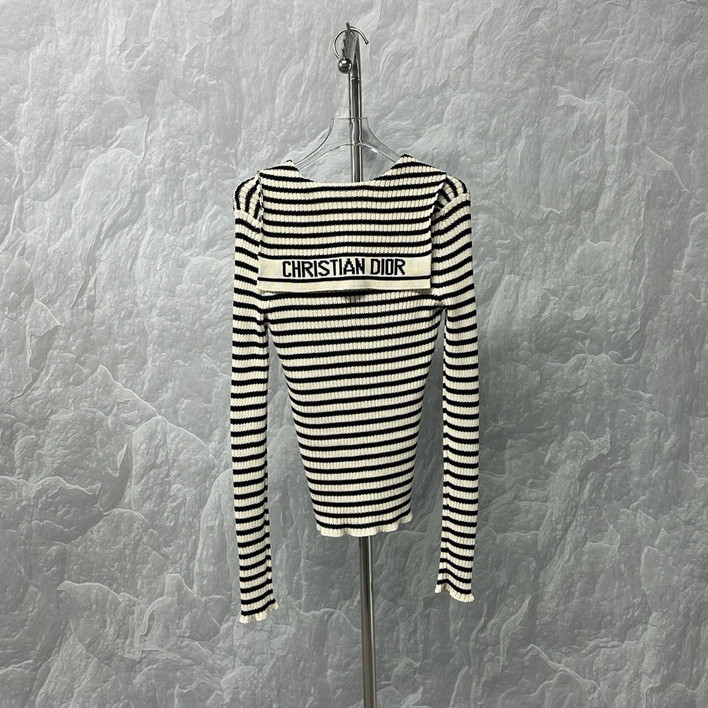 Dior FW24 Striped Navy Collar Knit Sweater — label