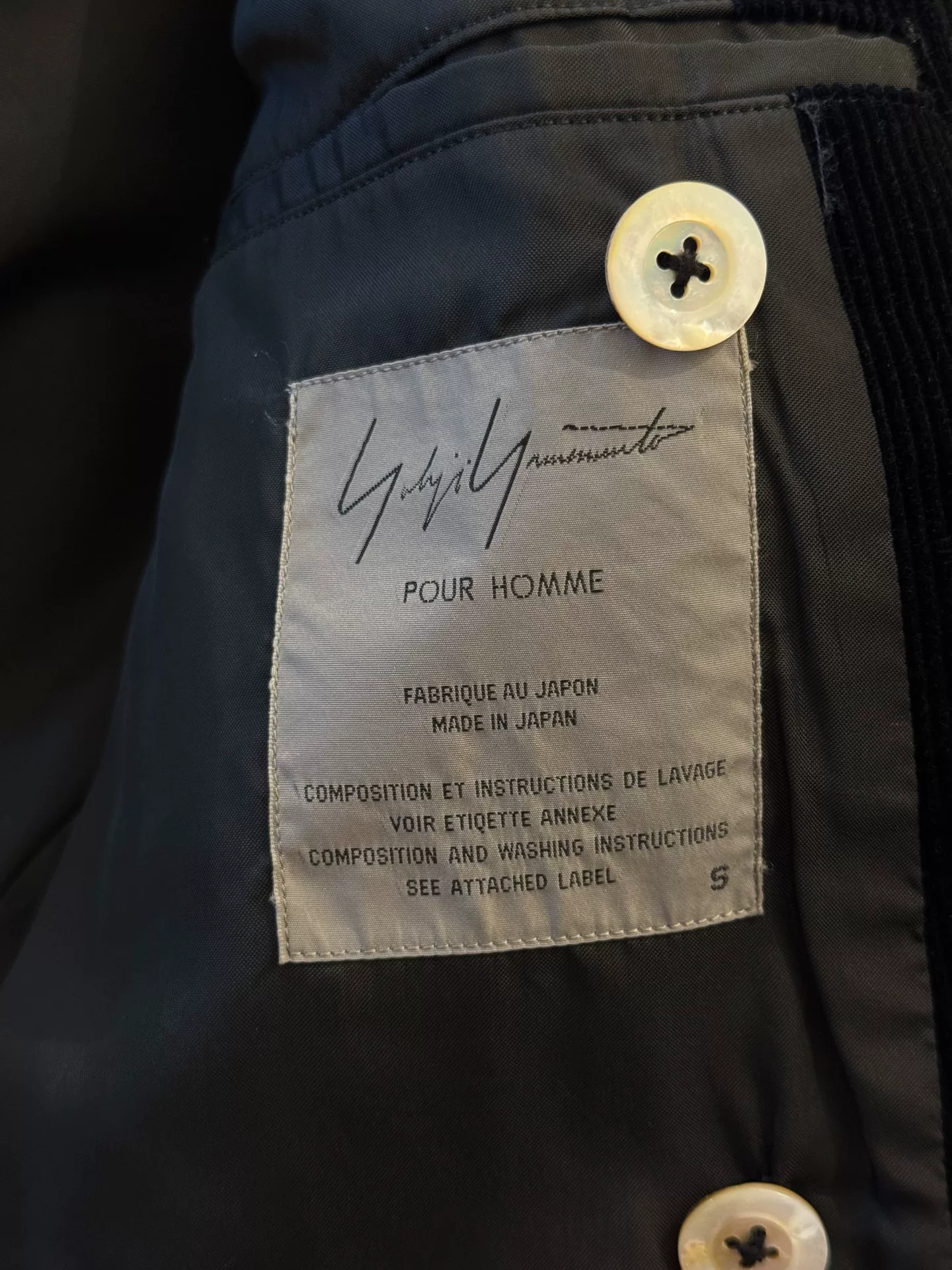 Yohji Yamamoto 96AW Corduroy Jacket Set — detail