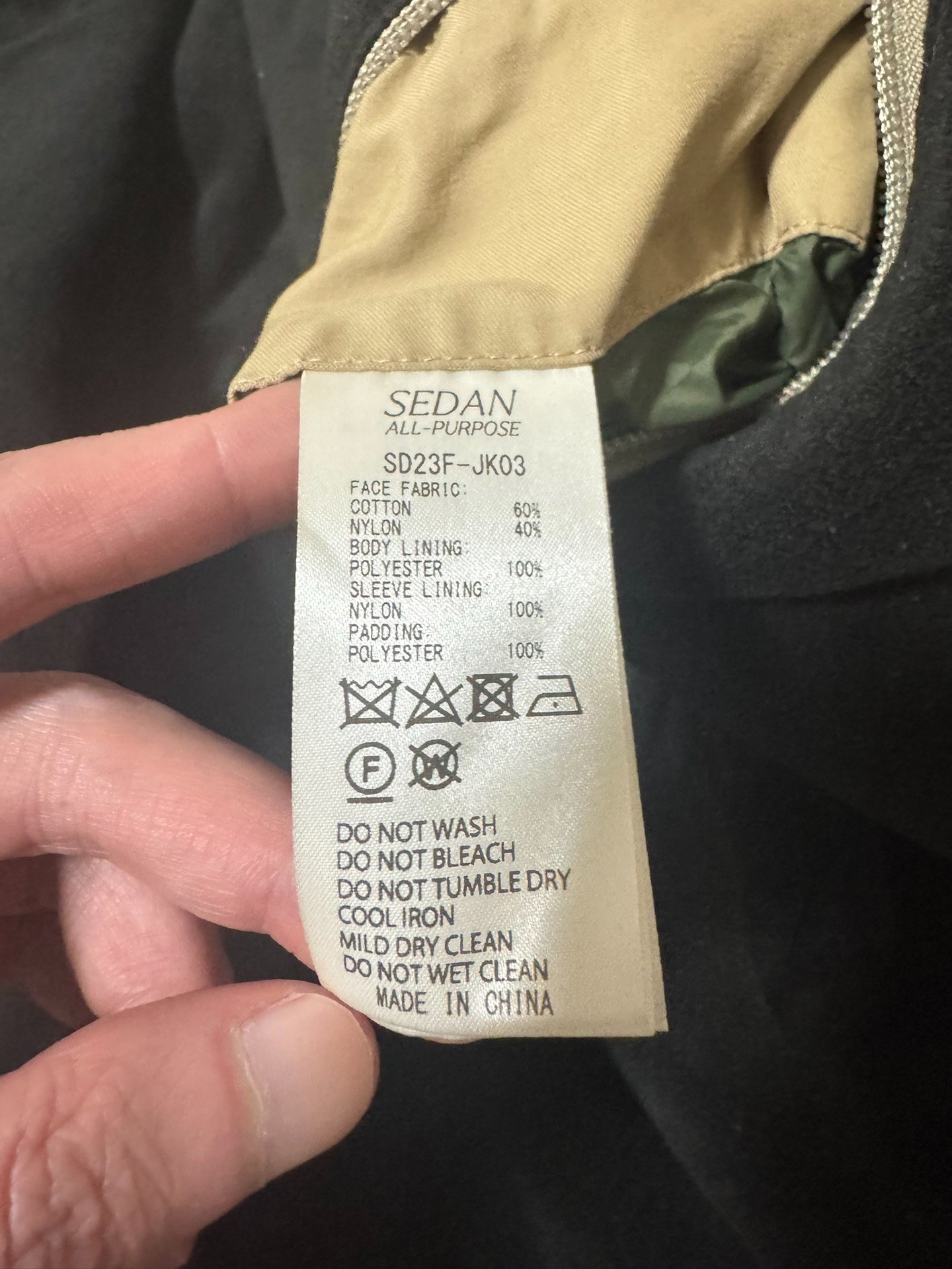 Khaki 3M Thinsulate Workwear Jacket — label