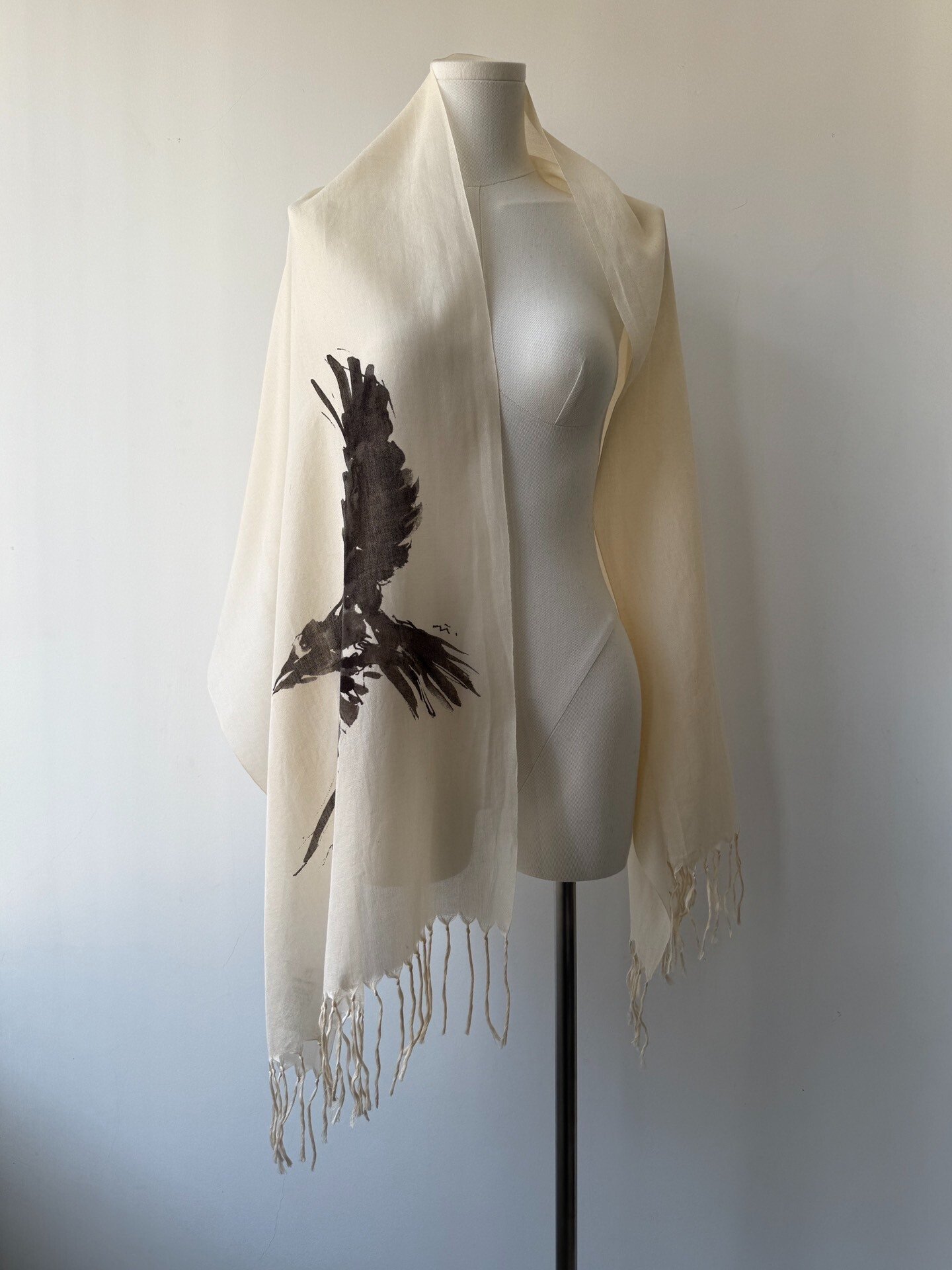 Yohji Yamamoto Y's Ink Crow Scarf — front